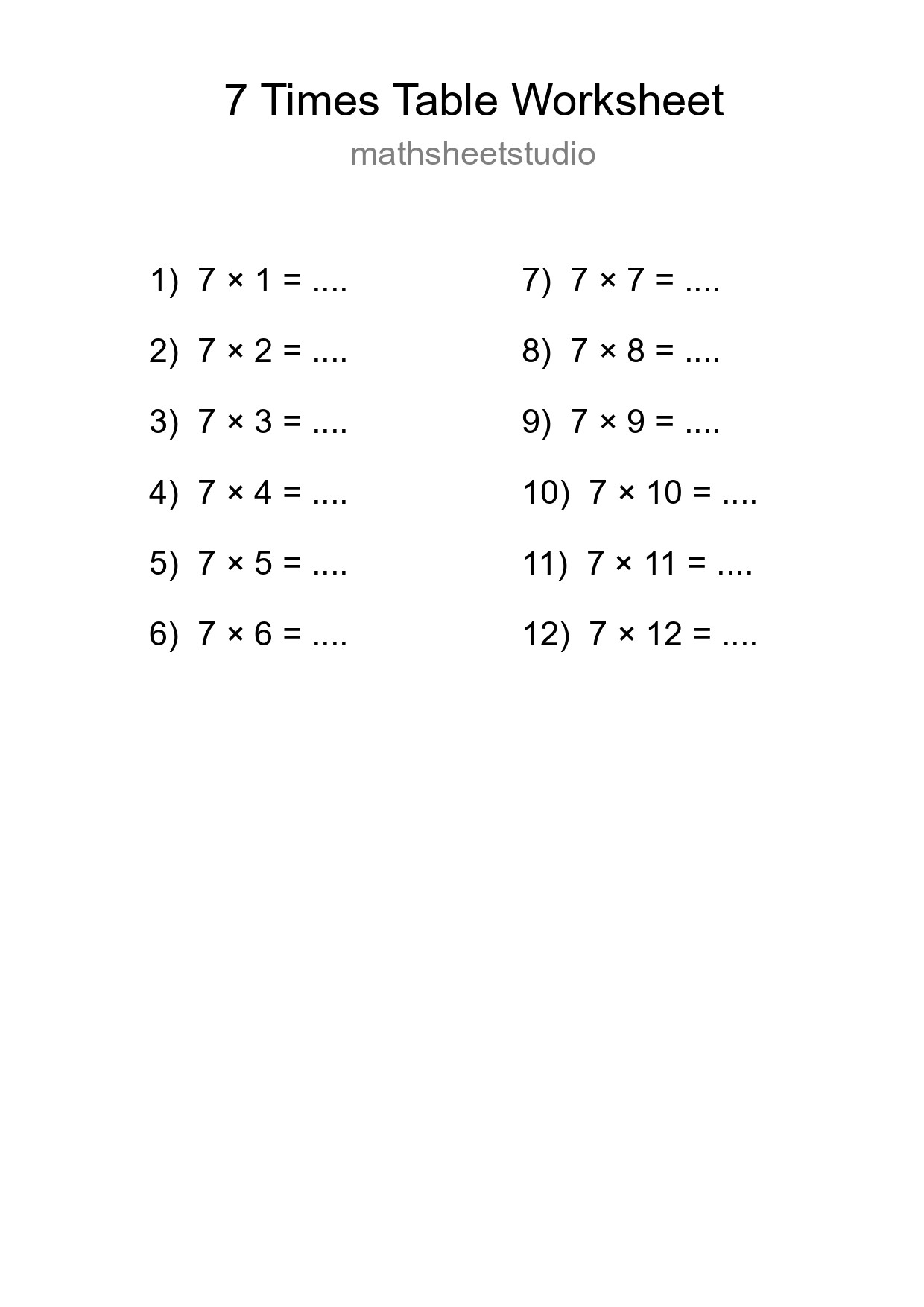 7 Times Table Worksheet For Grade 3 - Part 196