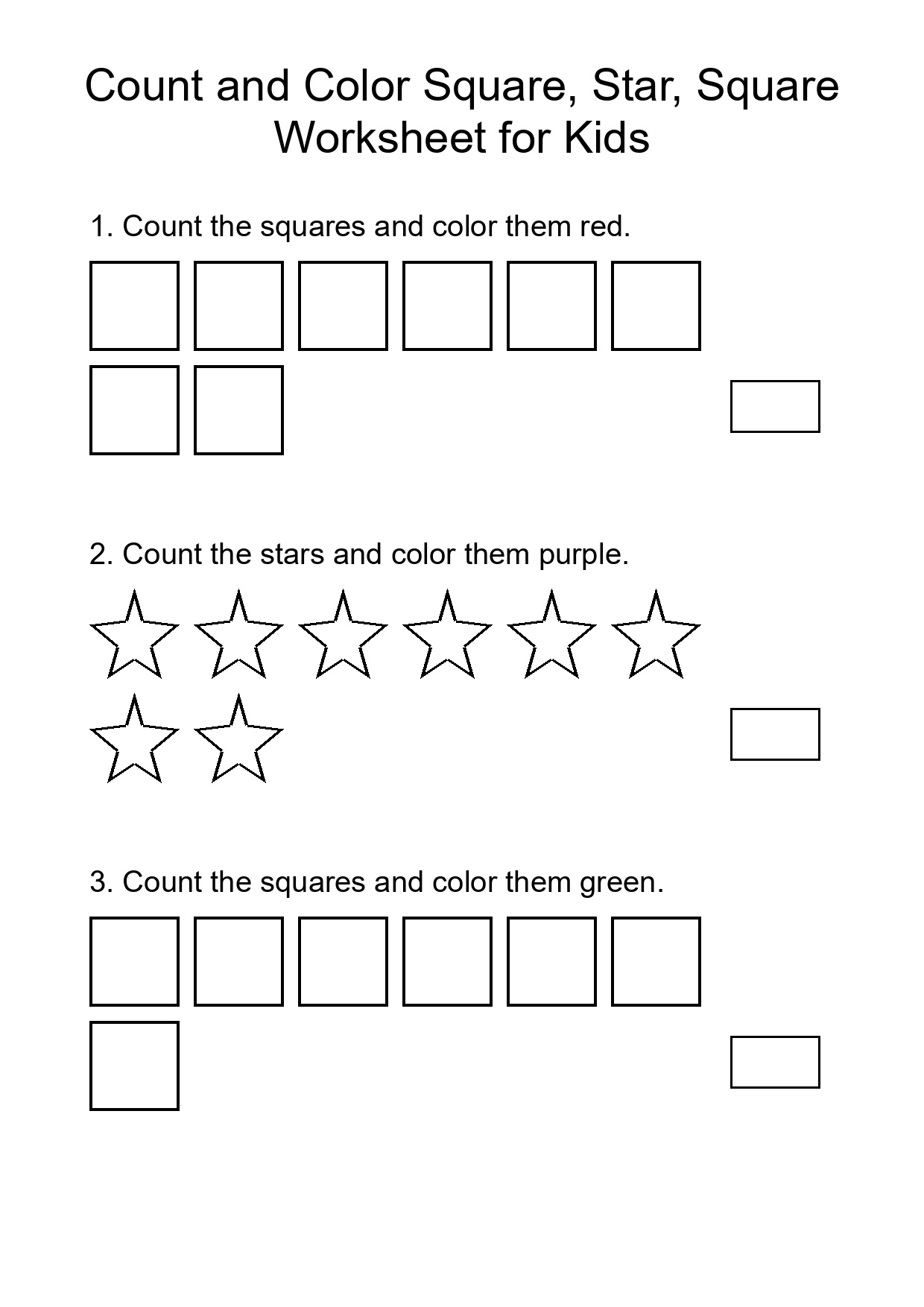 Count and Color Square, Star, Square Worksheet for Kids