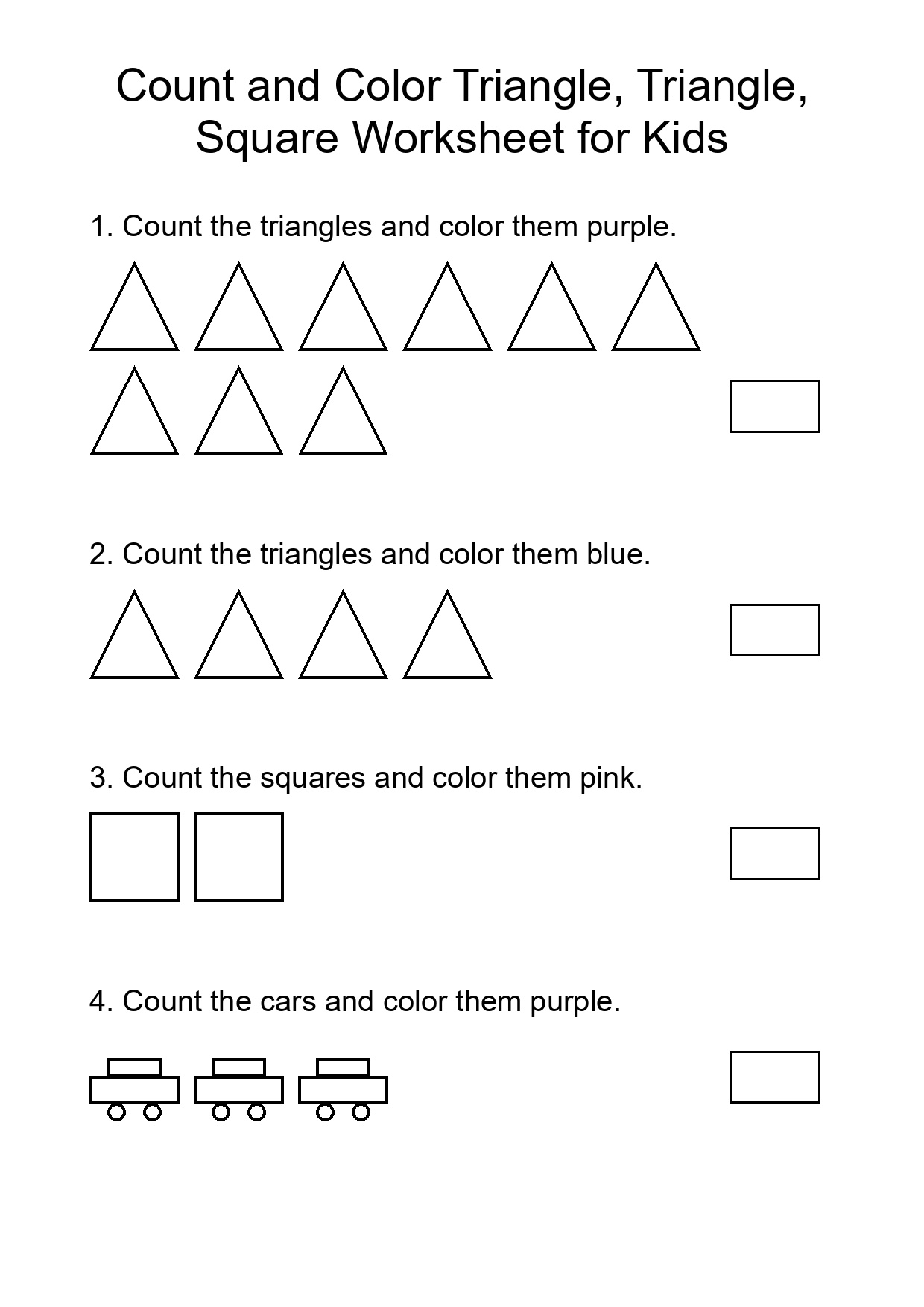 Count and Color Triangle, Triangle, Square Worksheet for Kids