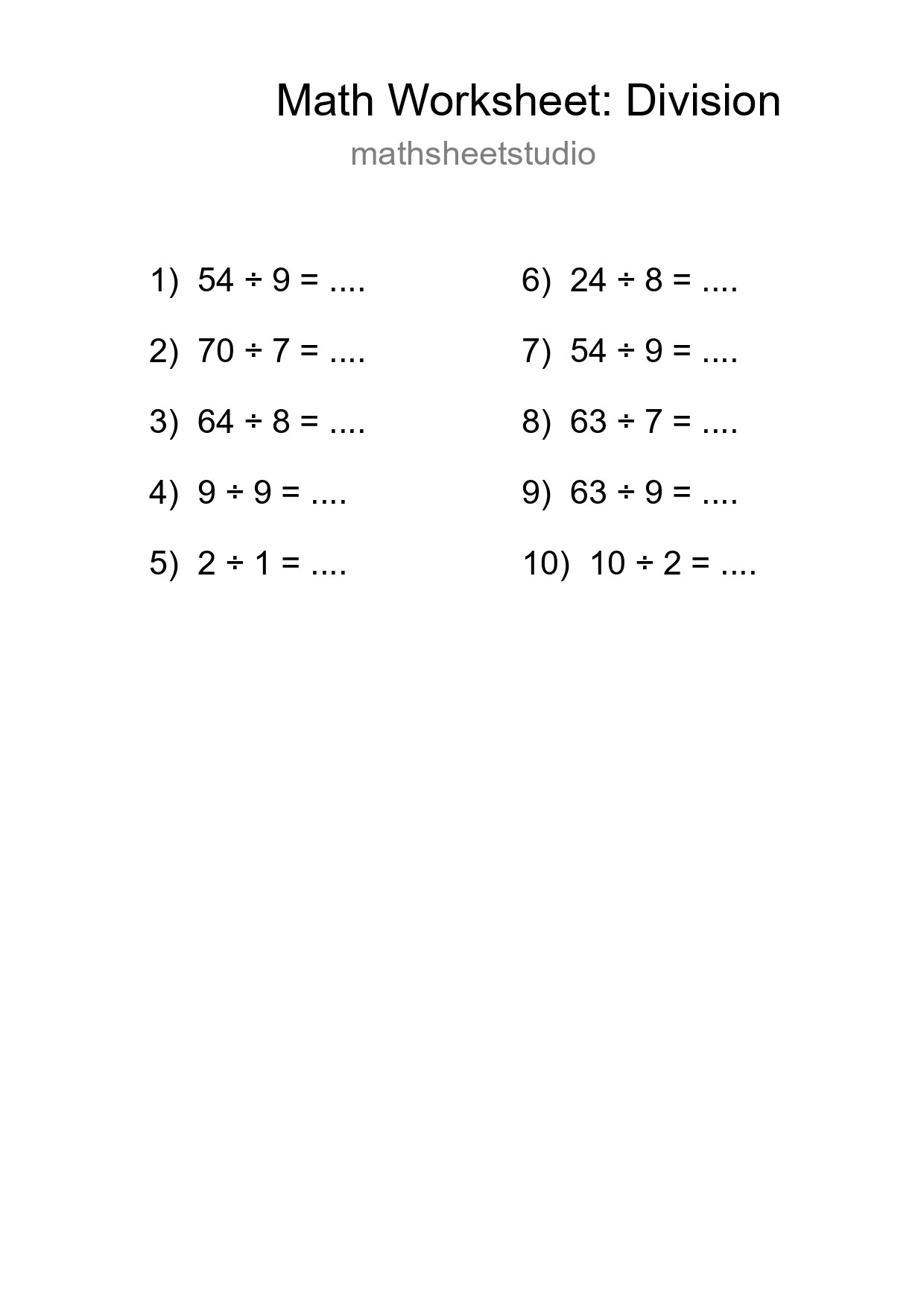 Free 10 Division Math Worksheet For Grade 1 - Part 147