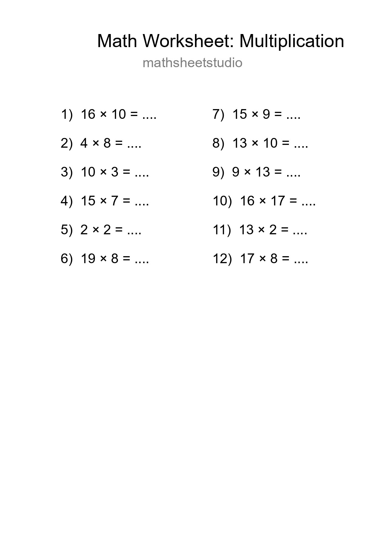 Free 12 Multiplication Math Worksheet For Grade 2 - Part 117