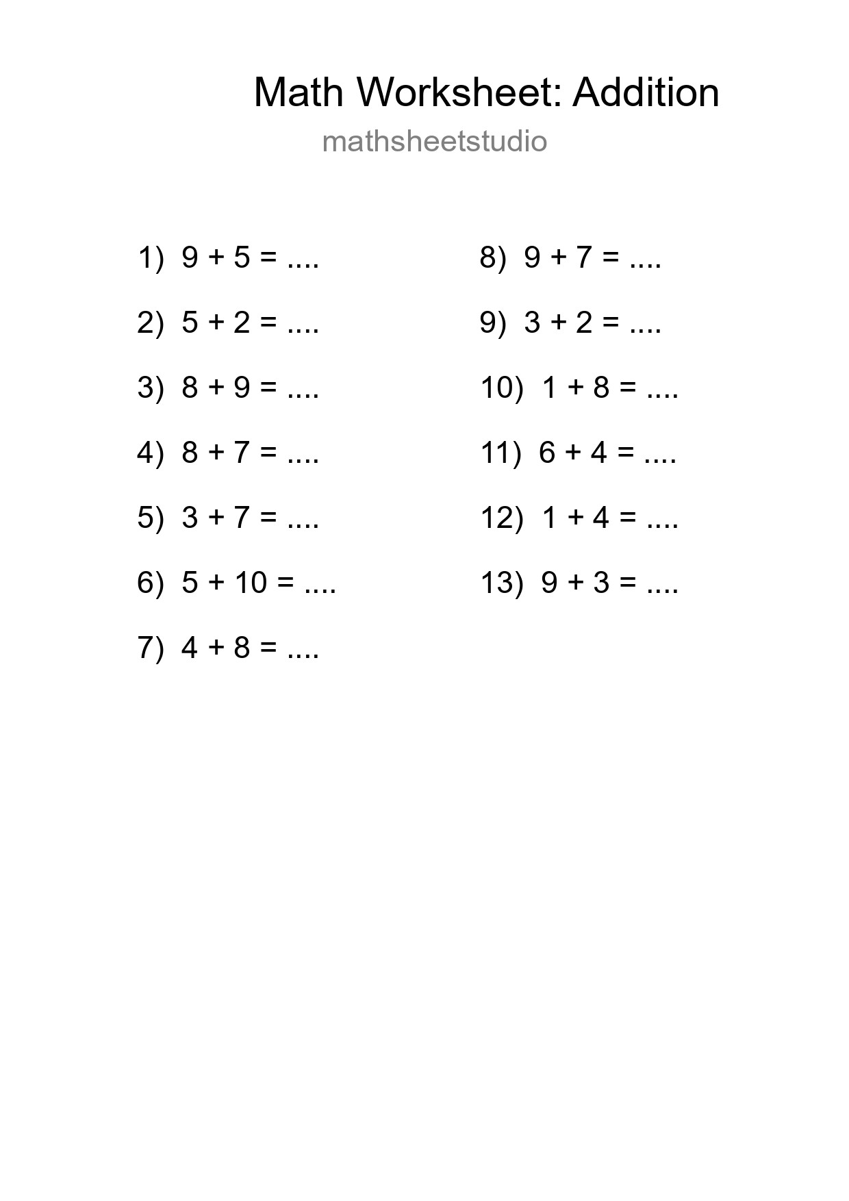 Free 13 Addition Math Worksheet For Grade 1 With Answers - Part 243