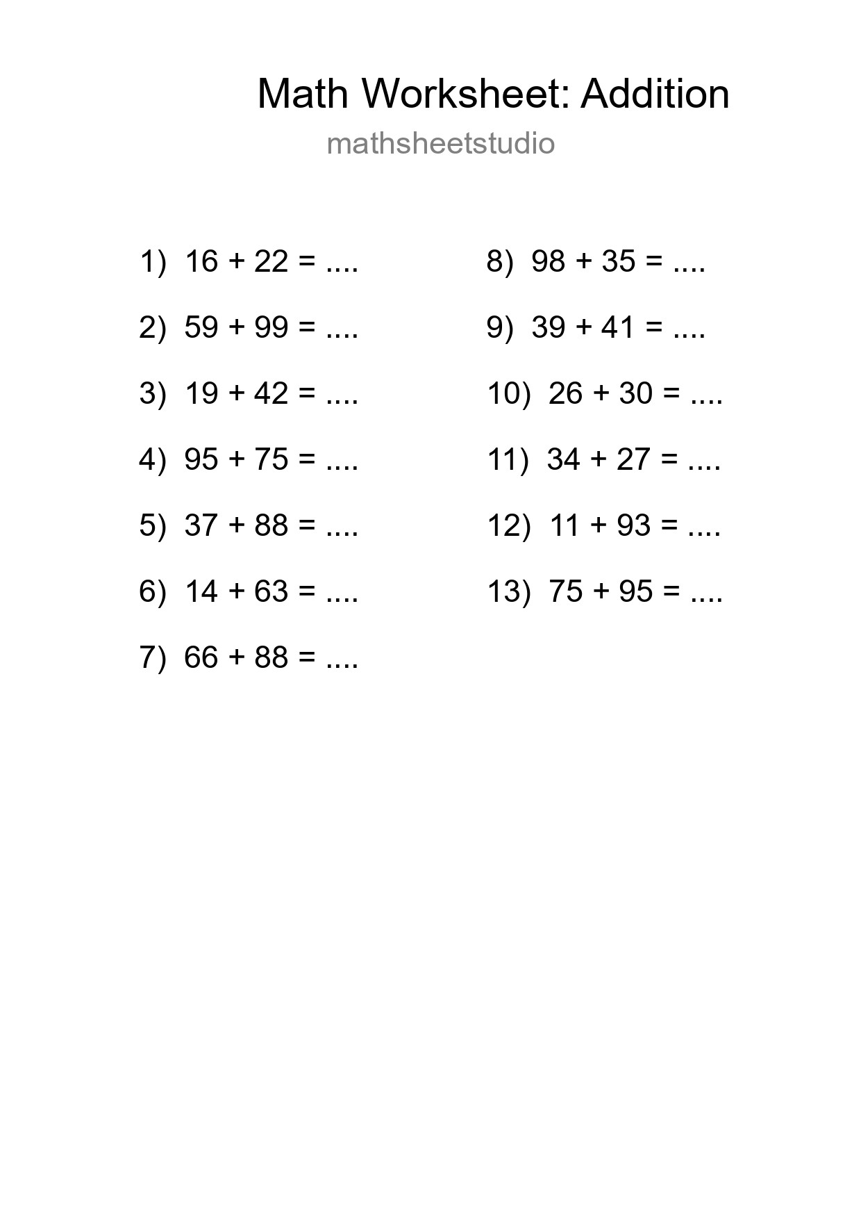 Free 13 Addition Math Worksheet For Grade 3 With Answers - Part 221