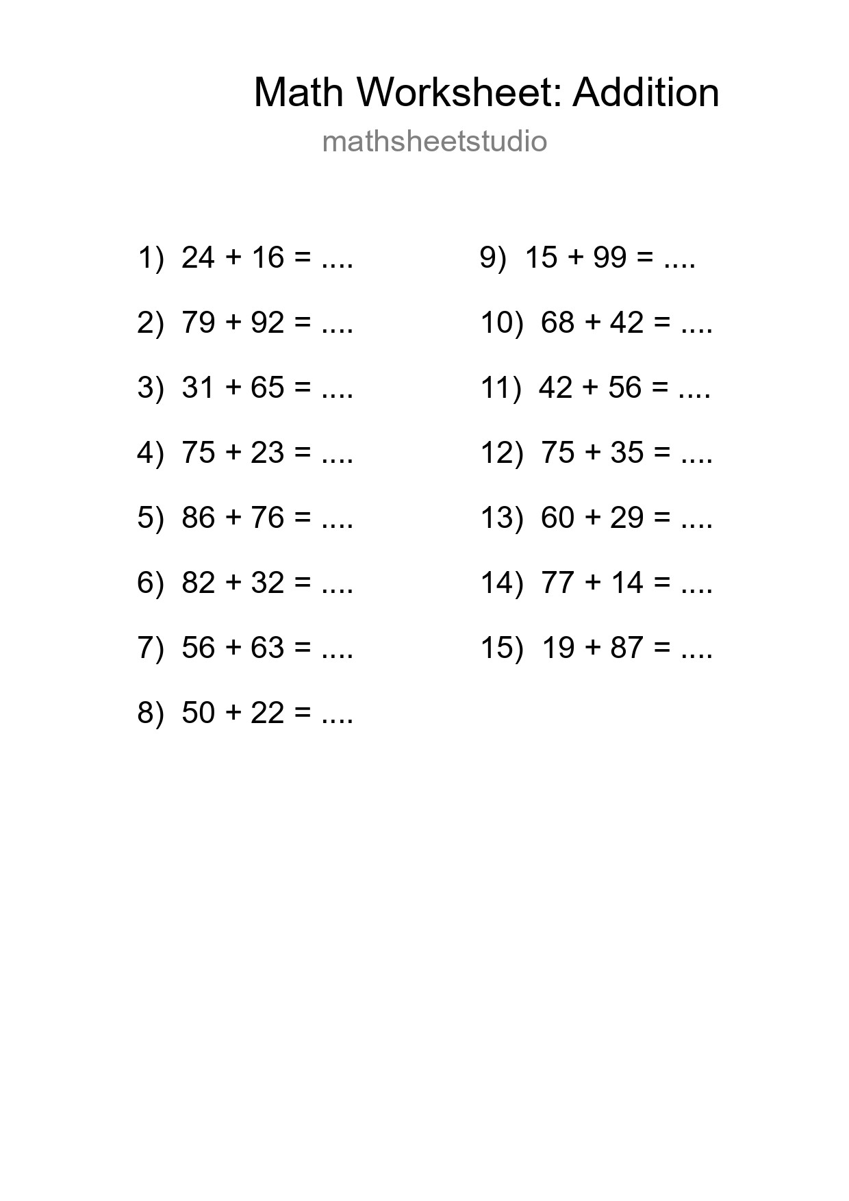 Free 15 Addition Math Worksheet For Grade 3 - Part 12