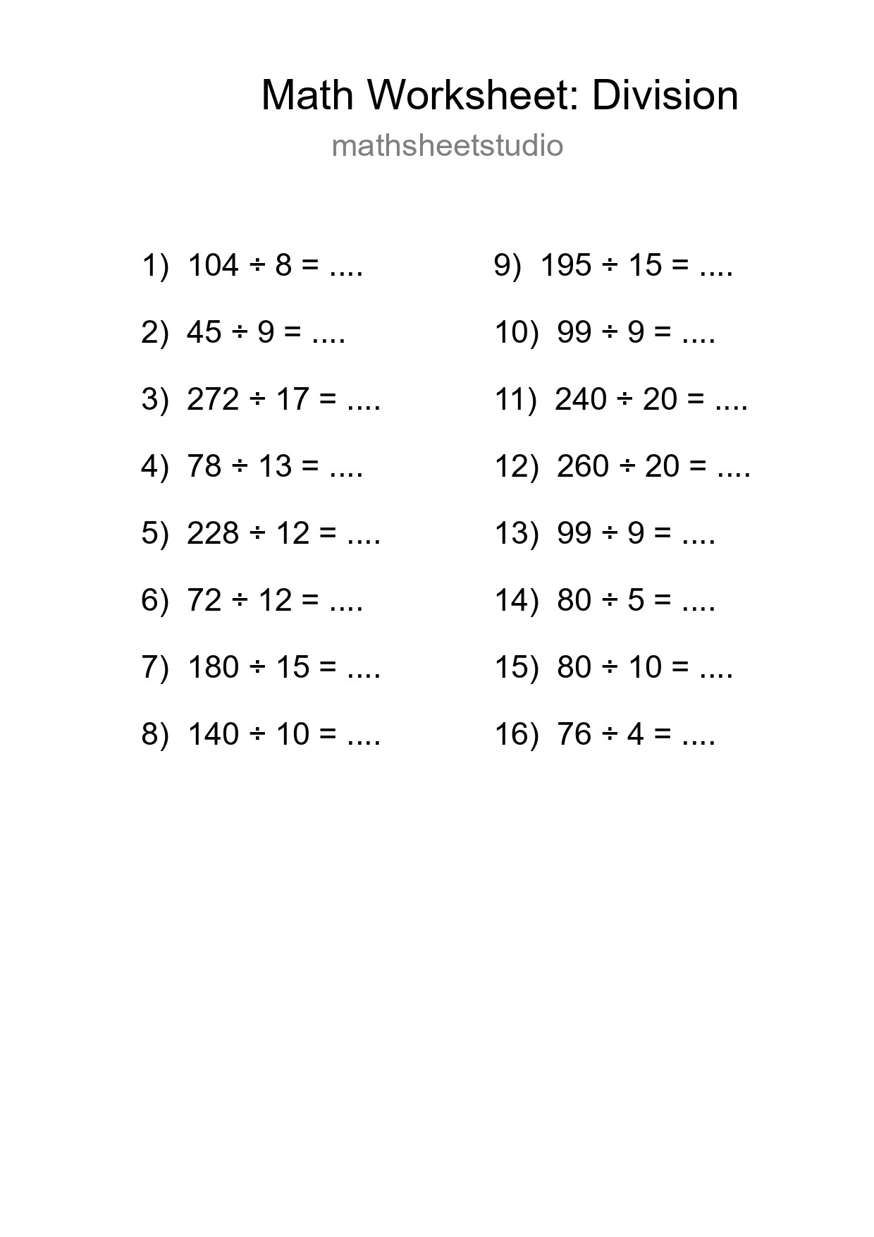 Free 16 Division Math Worksheet For Grade 2 With Answers - Part 180