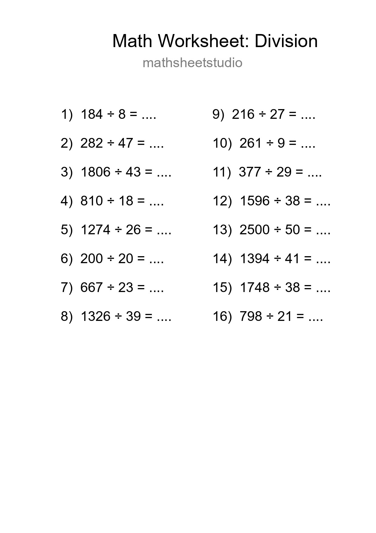 Free 16 Division Math Worksheet For Grade 2 With Answers - Part 48
