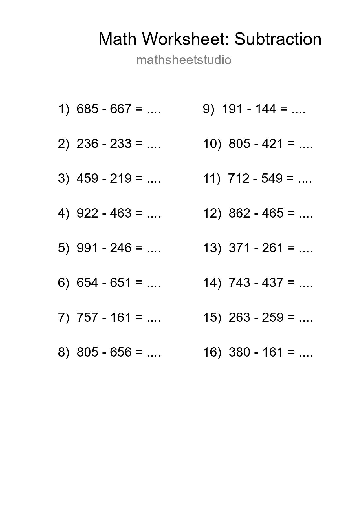 Free 16 Subtraction Math Worksheet For Grade 5 - Part 184