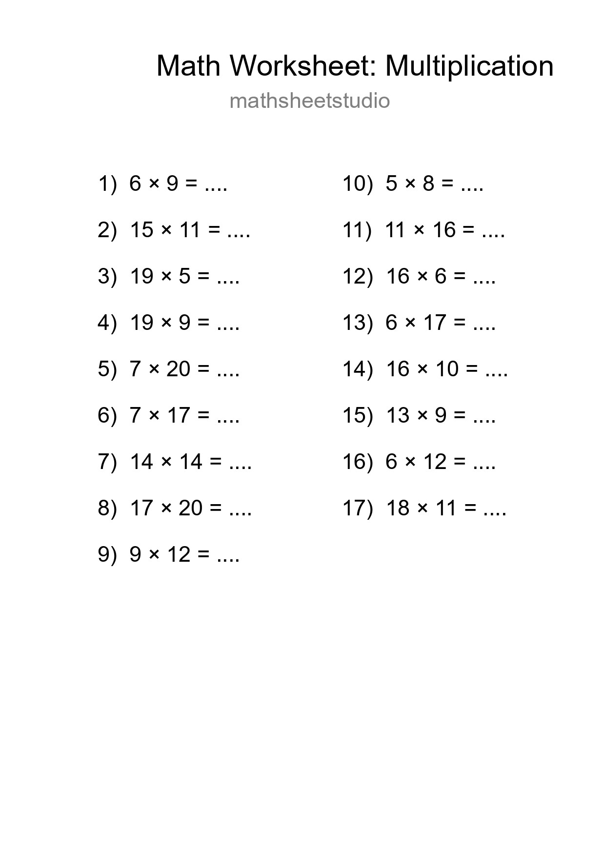 Free 17 Multiplication Math Worksheet For Grade 2 With Answers - Part 205