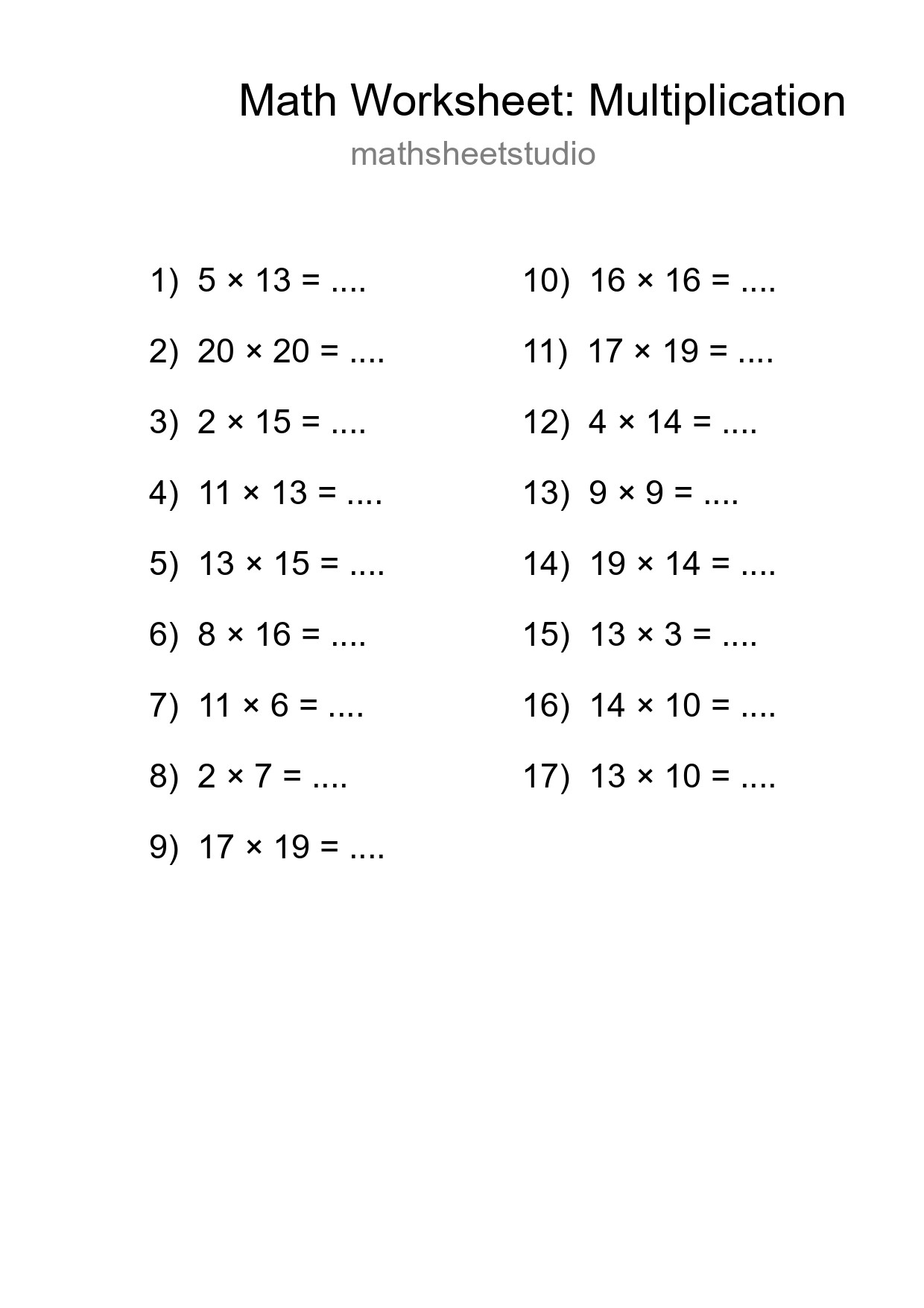 Free 17 Multiplication Math Worksheet For Grade 2 With Answers - Part 249