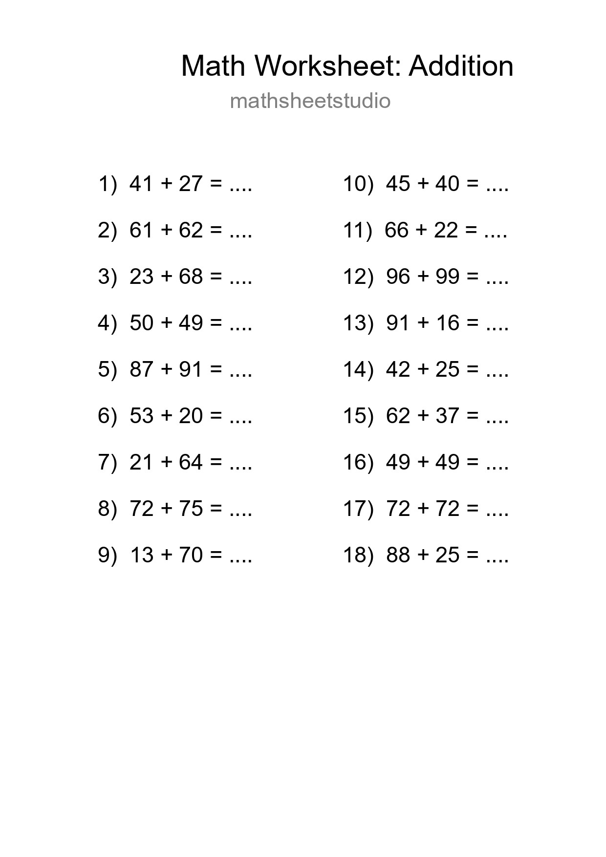 Free 18 Addition Math Worksheet For Grade 3 With Answers - Part 177