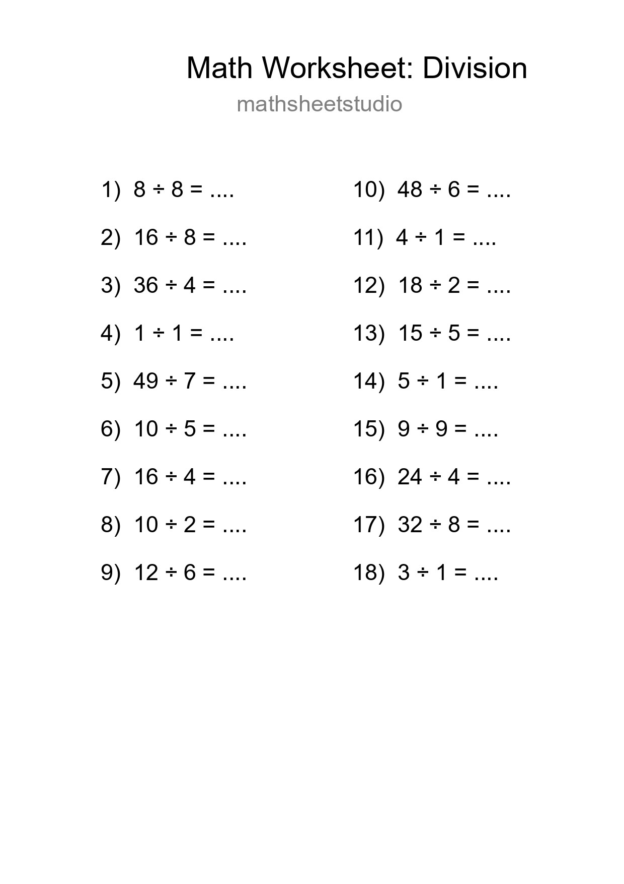 Free 18 Division Math Worksheet For Grade 1 - Part 169