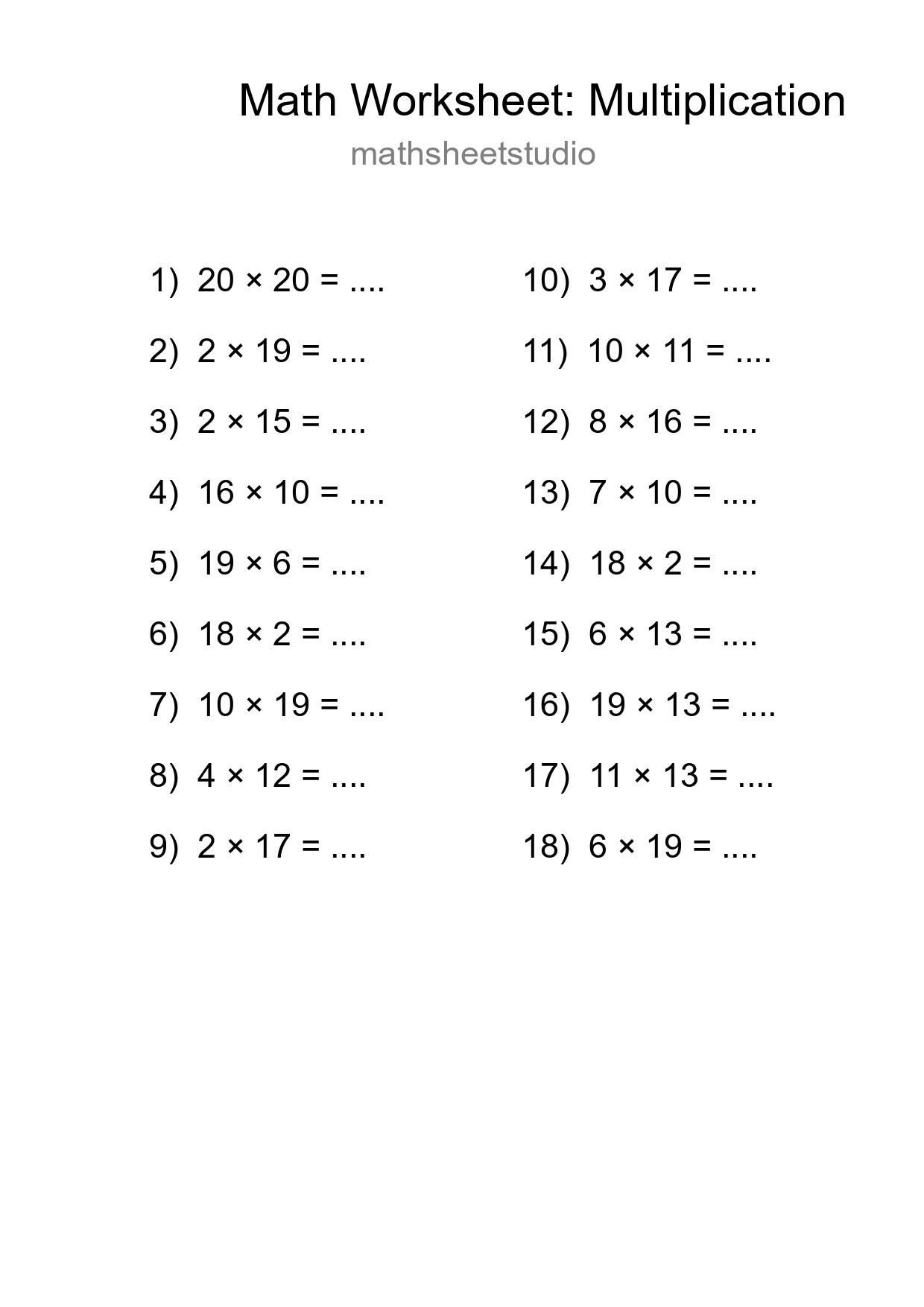Free 18 Multiplication Math Worksheet For Grade 2 - Part 18