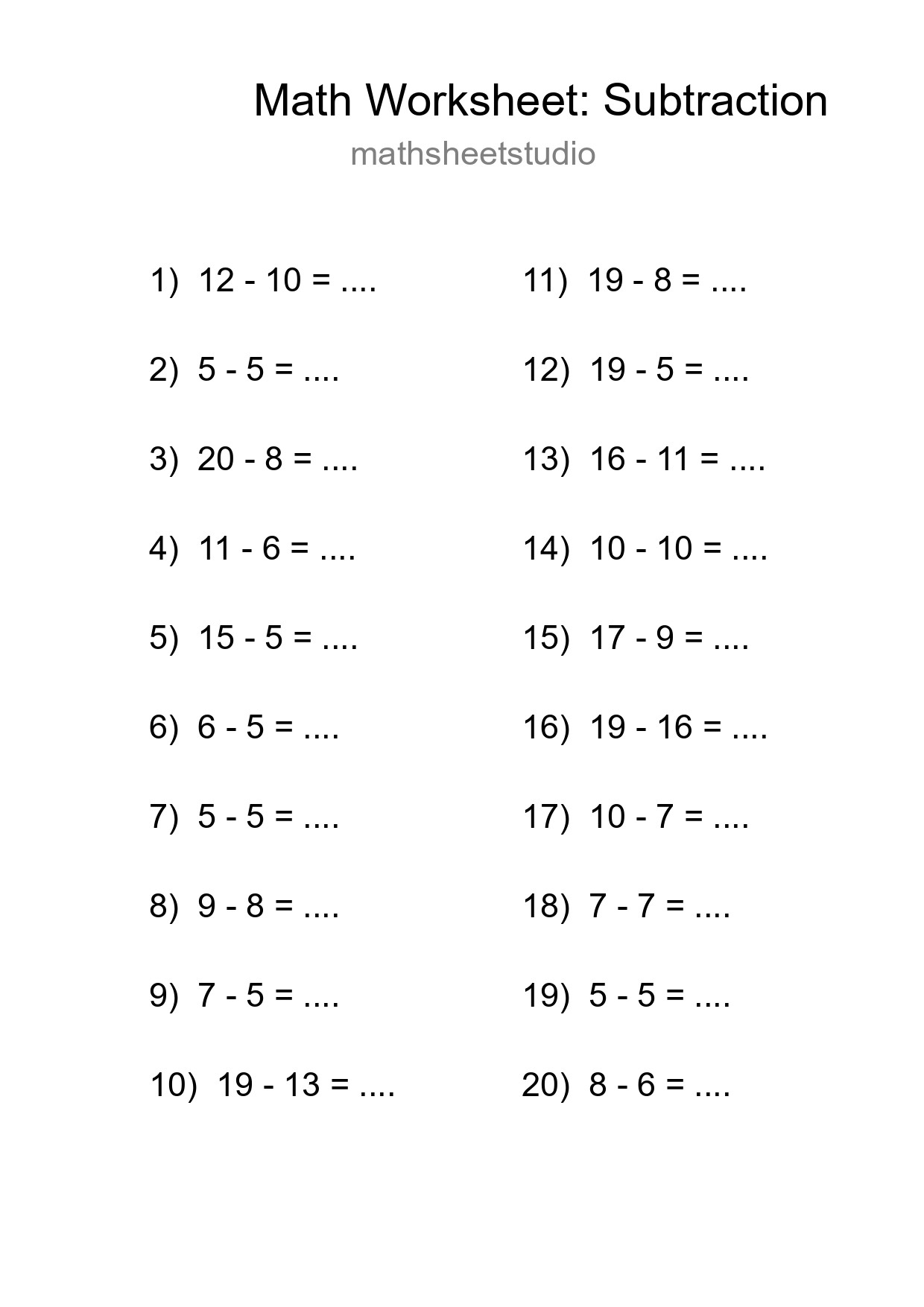 Free 20 Subtraction Math Worksheet For Grade 2 - Part 162
