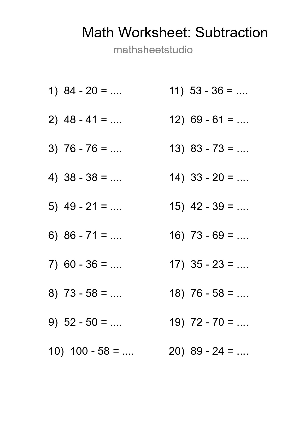 Free 20 Subtraction Math Worksheet For Grade 3 - Part 151