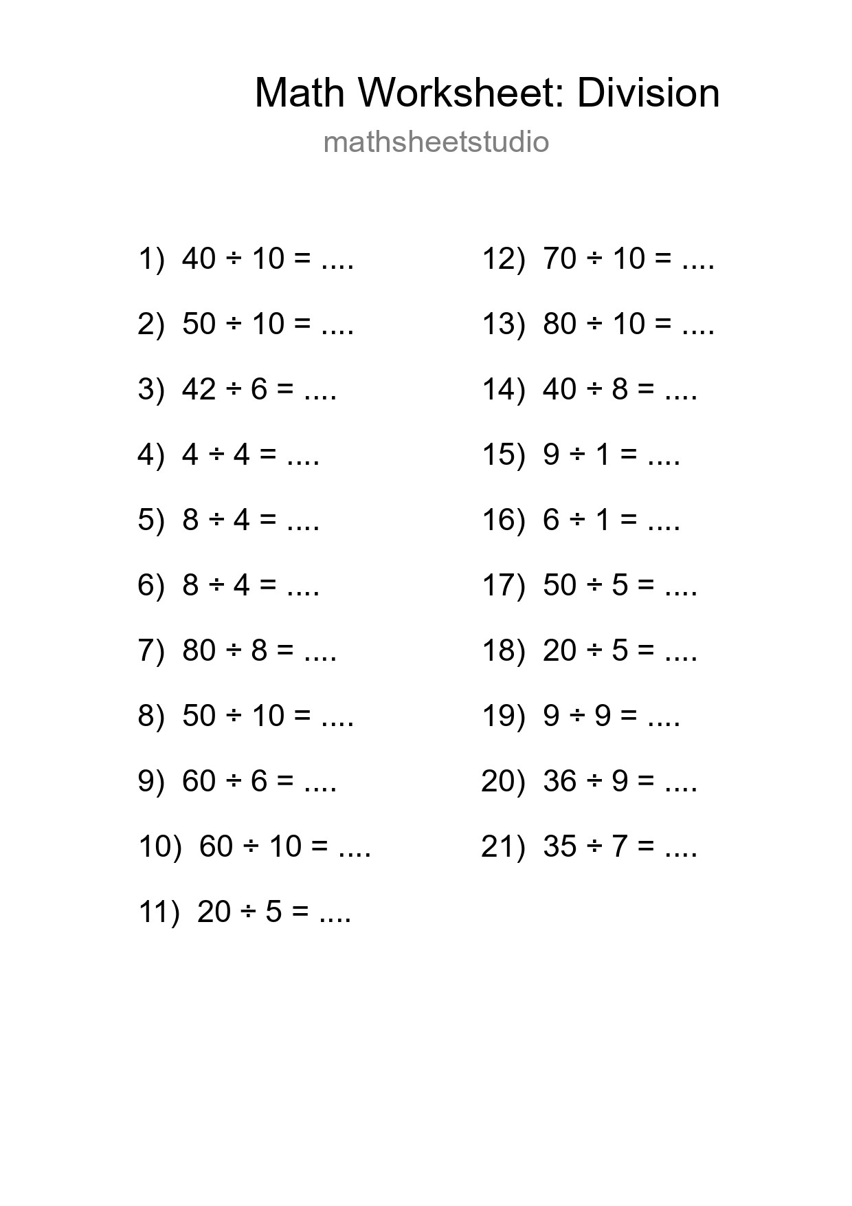 Free 21 Division Math Worksheet For Grade 1 - Part 26