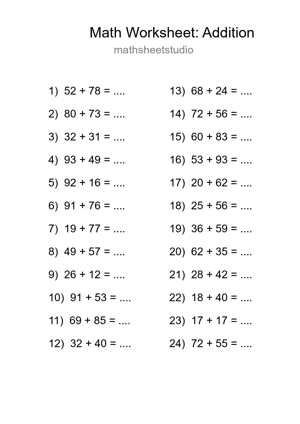 Free 24 Addition Math Worksheet For Grade 3 - Part 188