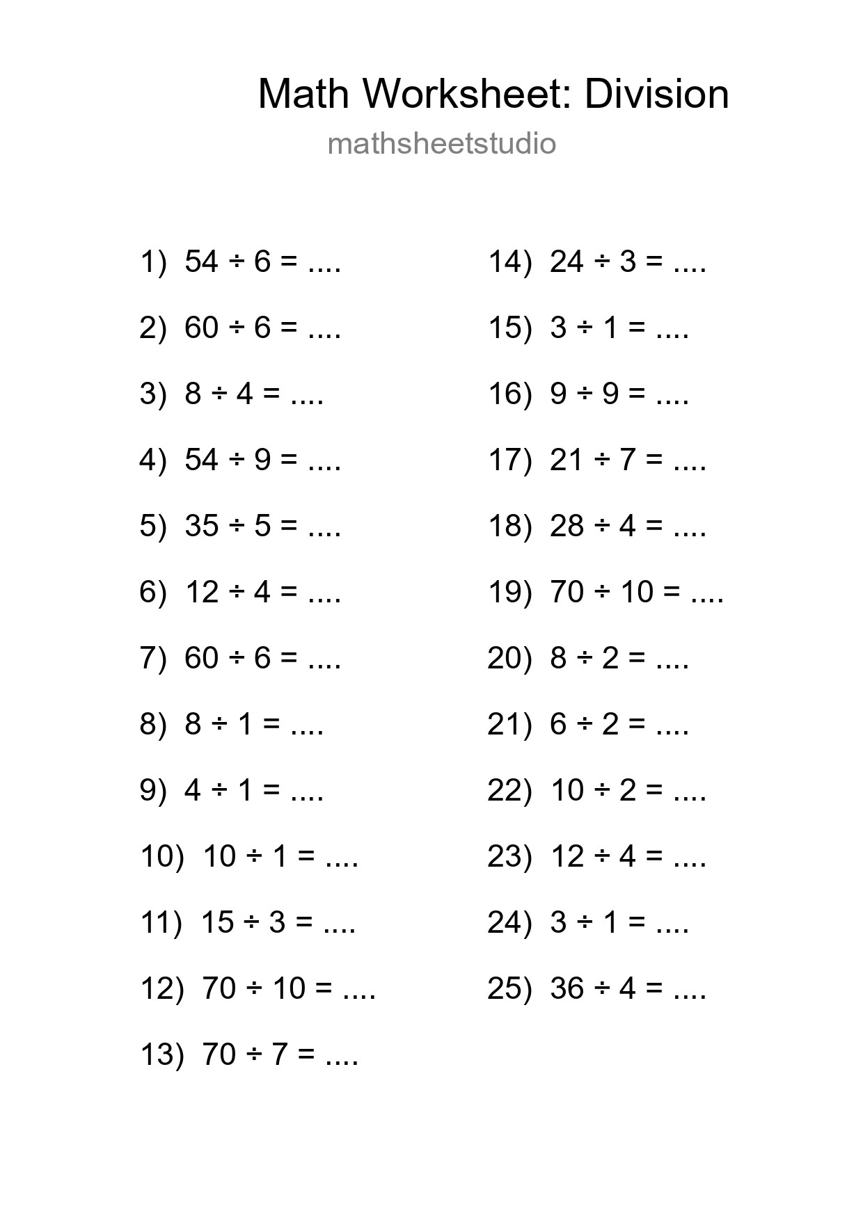 Free 25 Division Math Worksheet For Grade 1 With Answers - Part 15