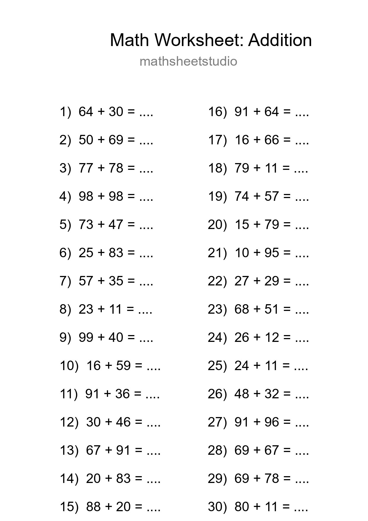 Free 30 Addition Math Worksheet For Grade 3 - Part 232