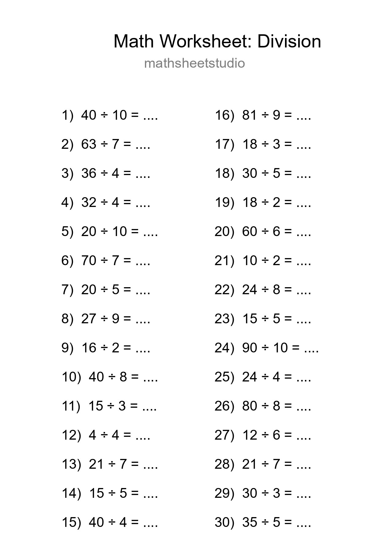 Free 30 Division Math Worksheet For Grade 1 - Part 158