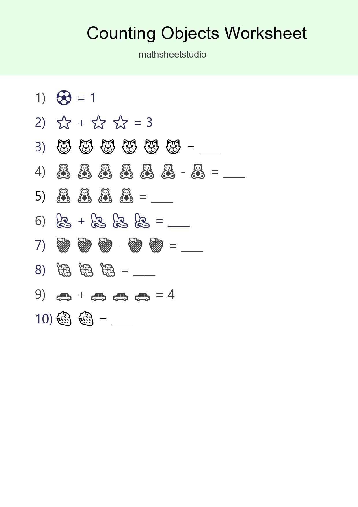 Free Counting Objects Worksheet For Kindergarten Printable - Part 223
