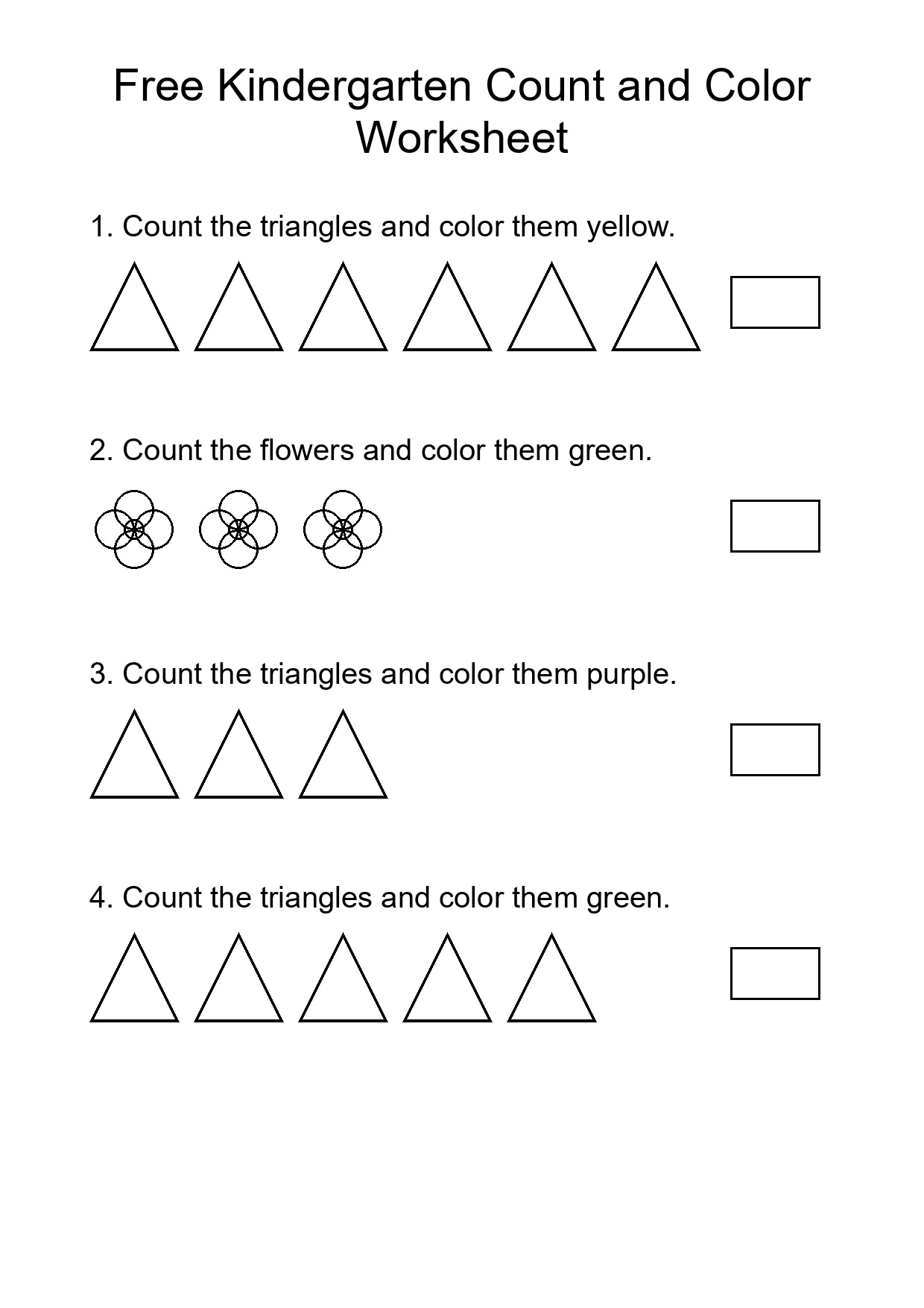 Free Kindergarten Count and Color Worksheet