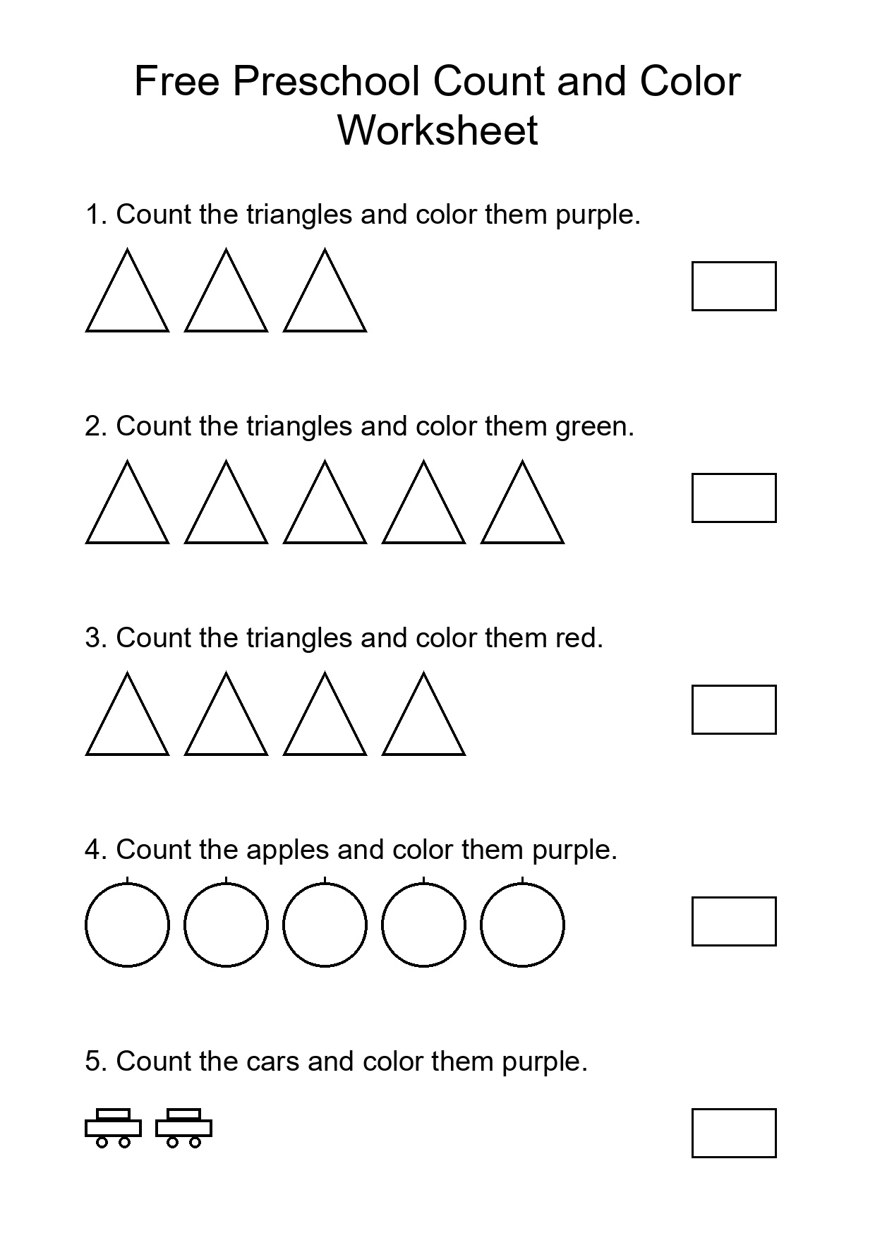 Free Preschool Count and Color Worksheet