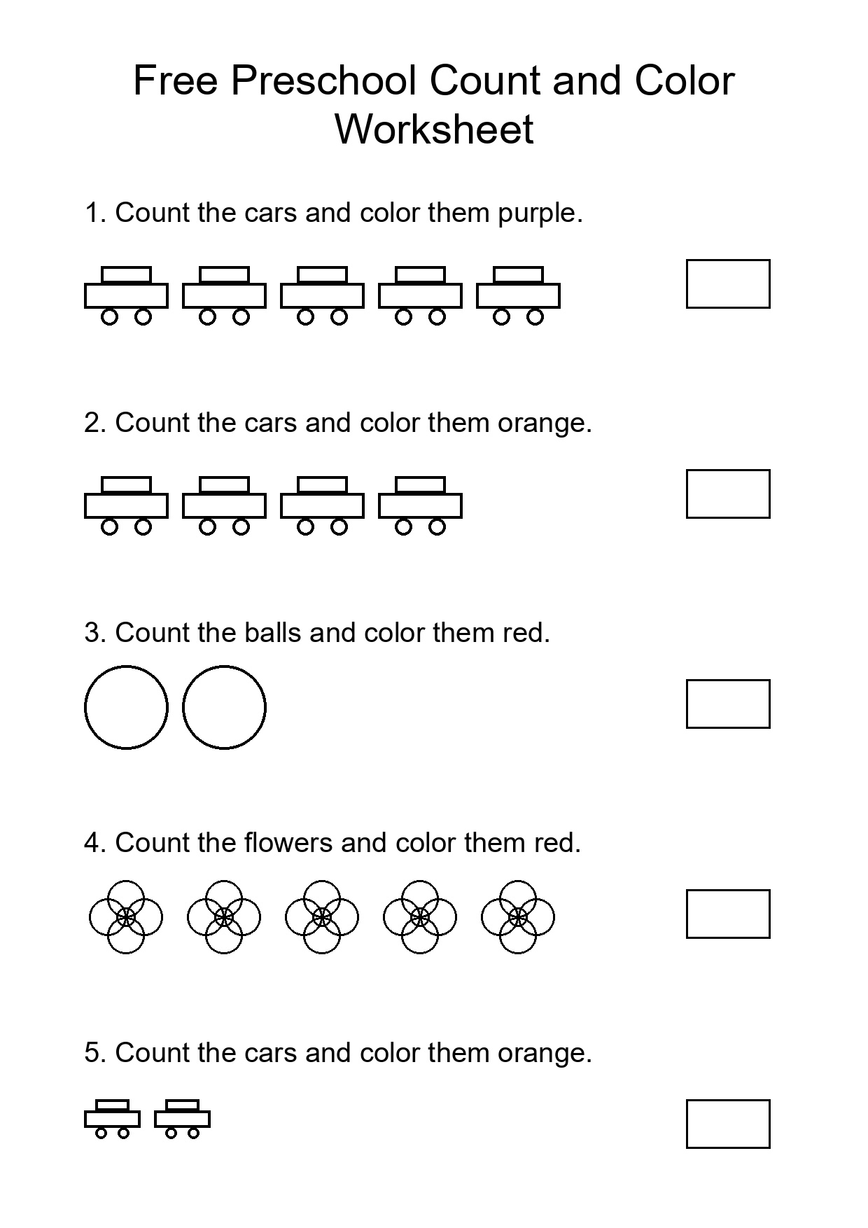 Free Preschool Count and Color Worksheet