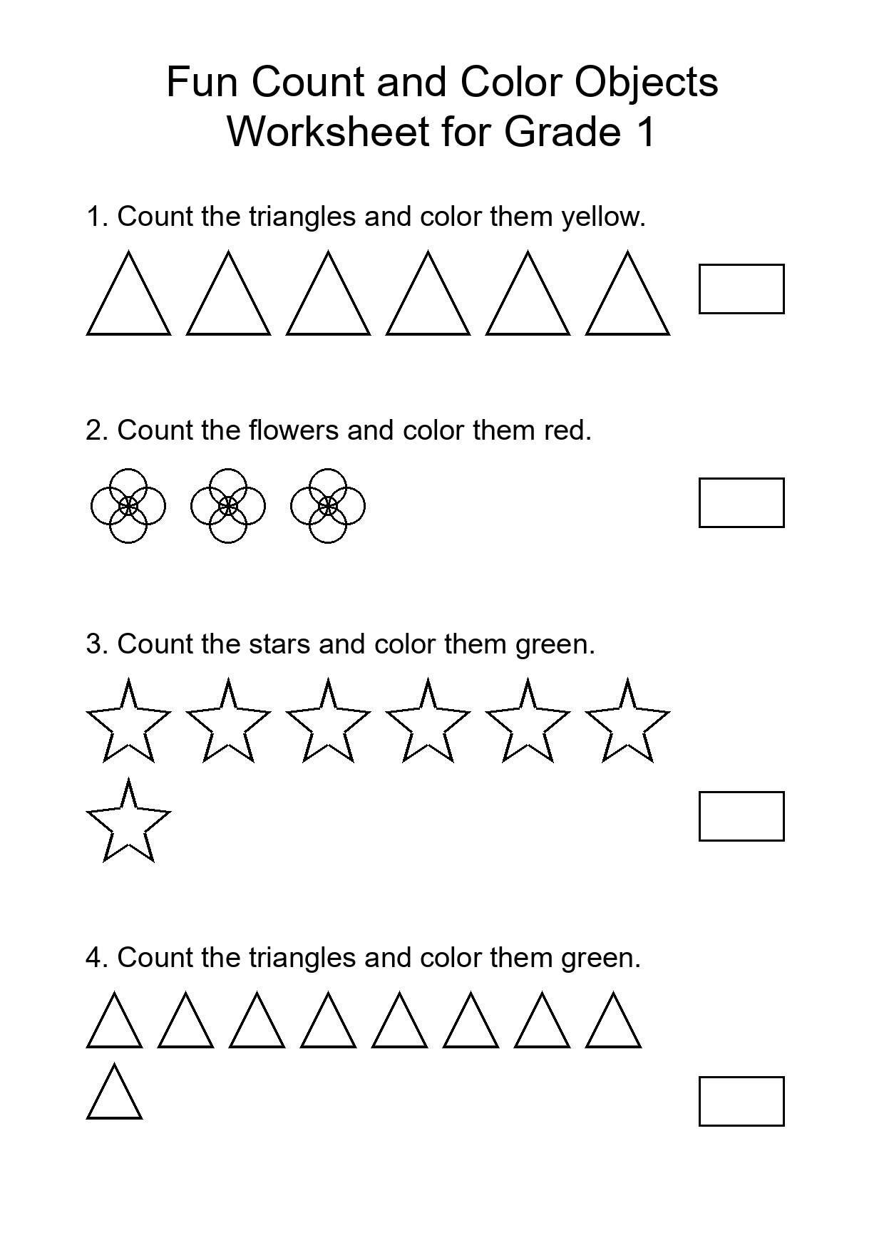 Fun Count and Color Objects Worksheet for Grade 1