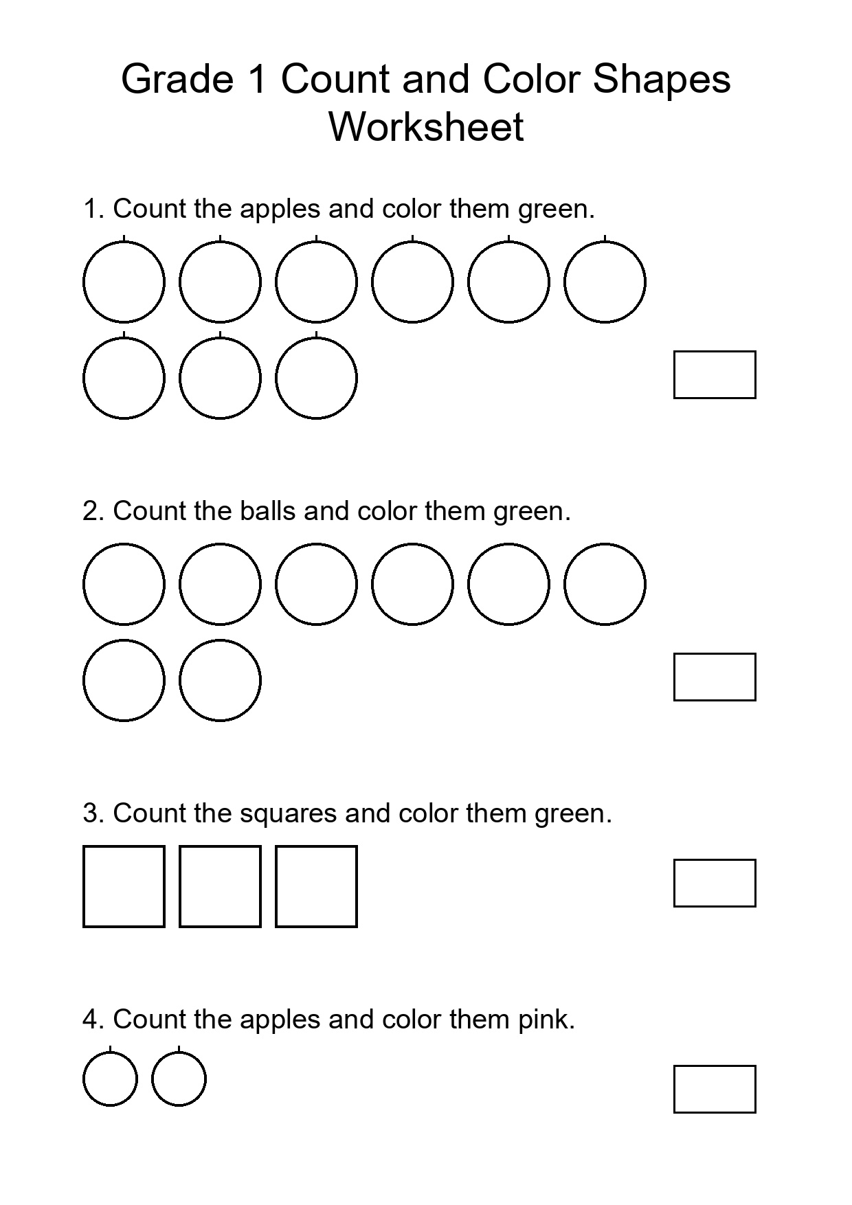 Grade 1 Count and Color Shapes Worksheet