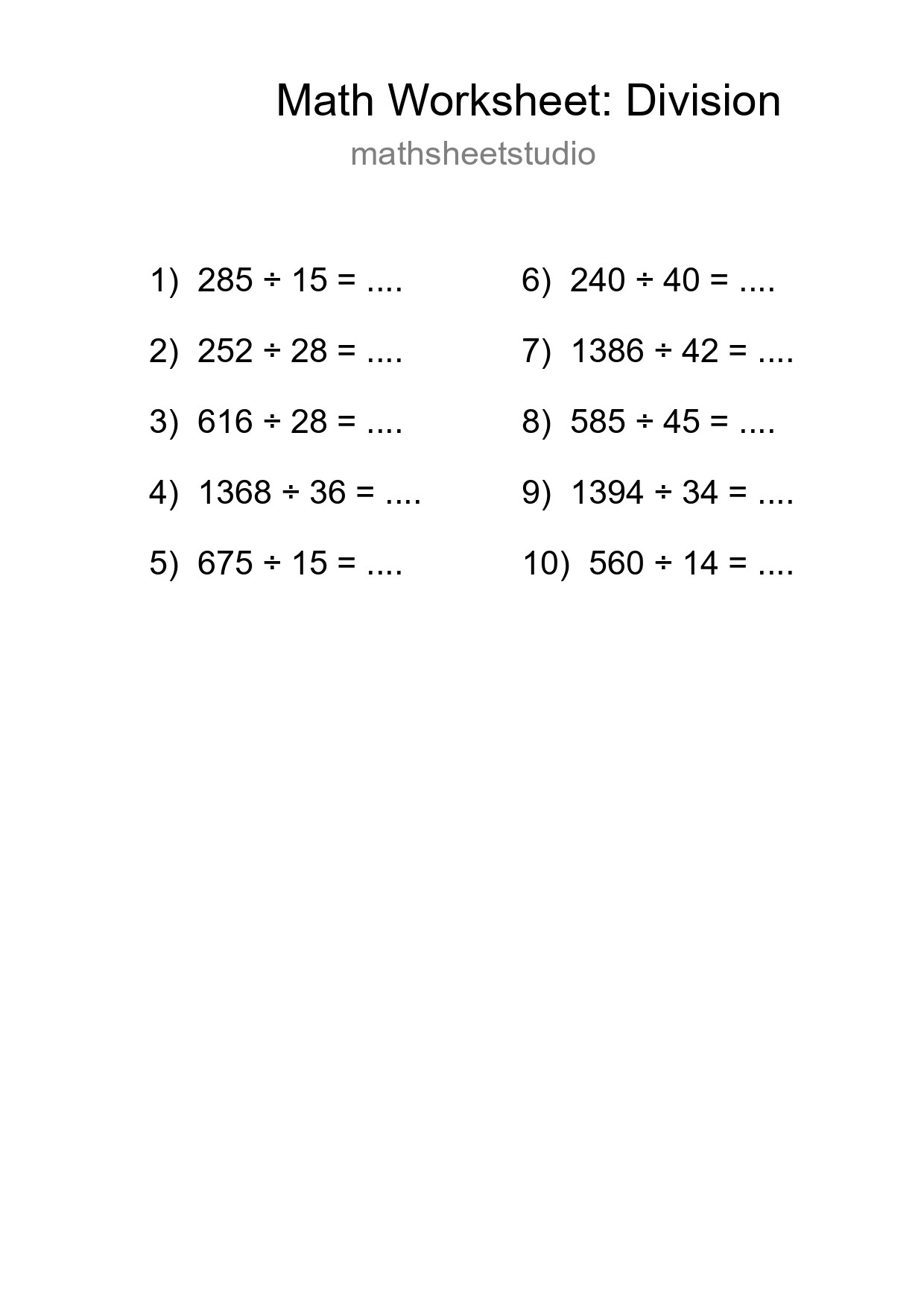 Grade 2 Division Practice Worksheet (10 Problems) - Part 136