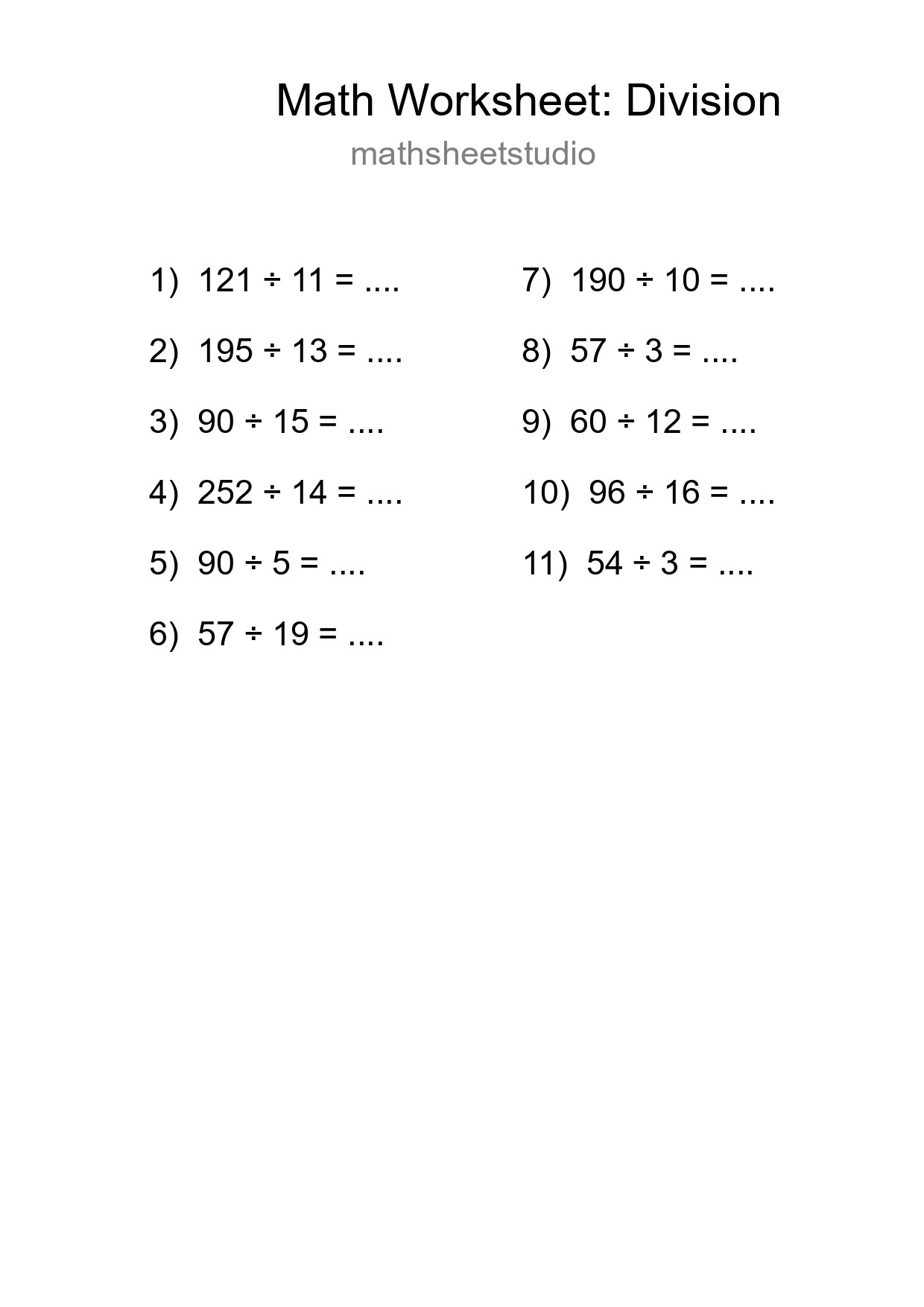 Grade 2 Division Practice Worksheet (11 Problems) - Part 70
