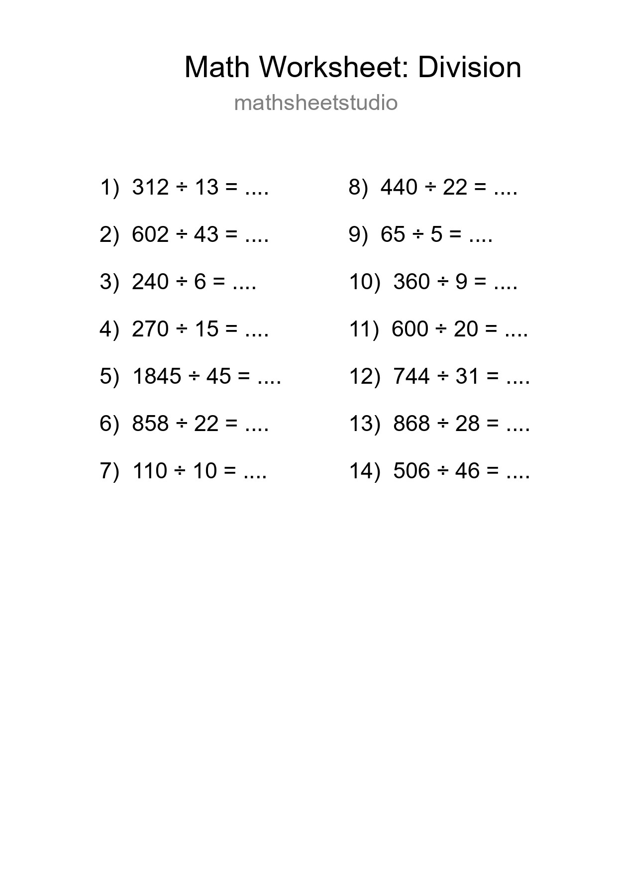 Grade 2 Division Practice Worksheet (14 Problems) - Part 235
