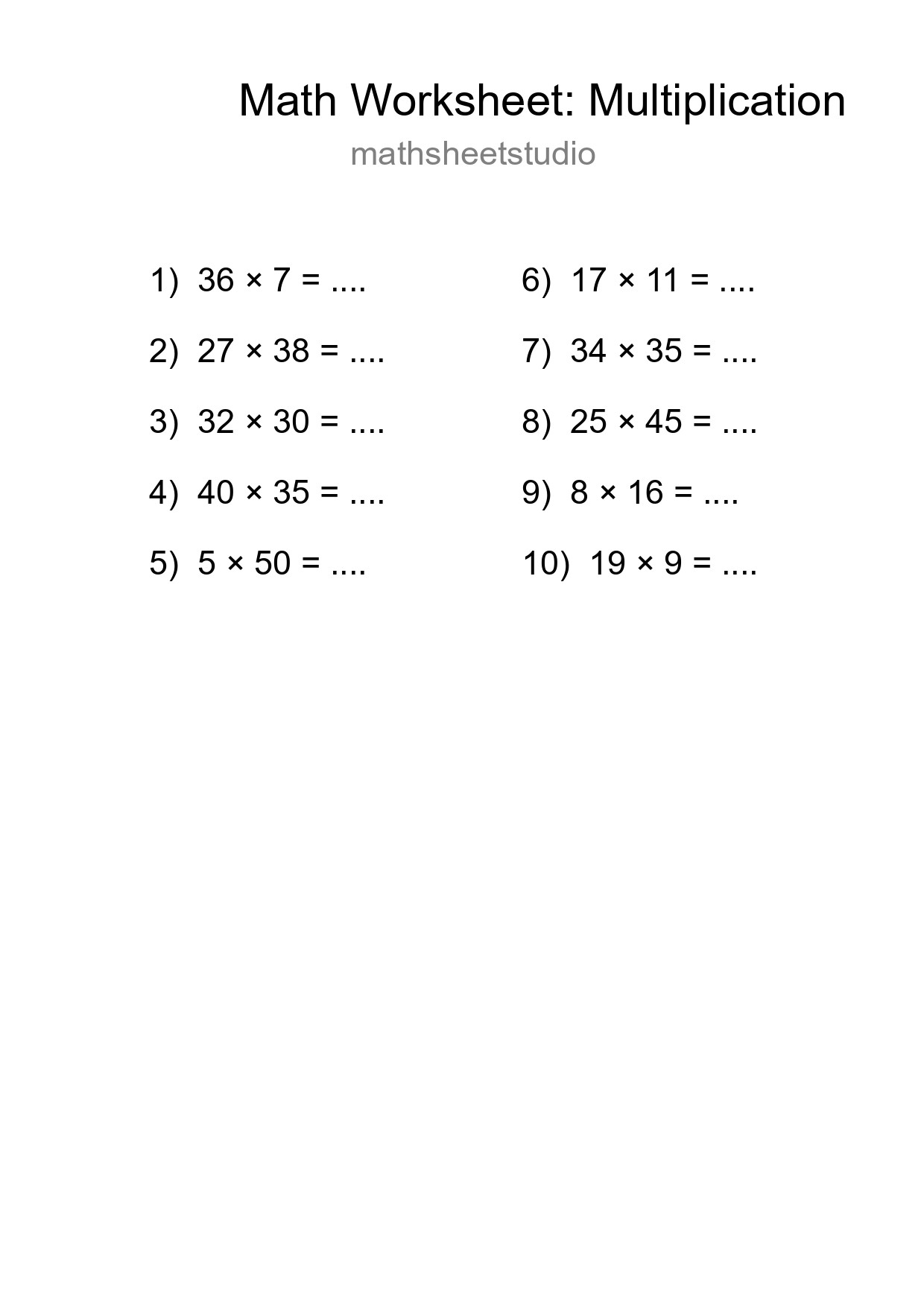 Grade 2 Multiplication Practice Worksheet (10 Problems) - Part 183