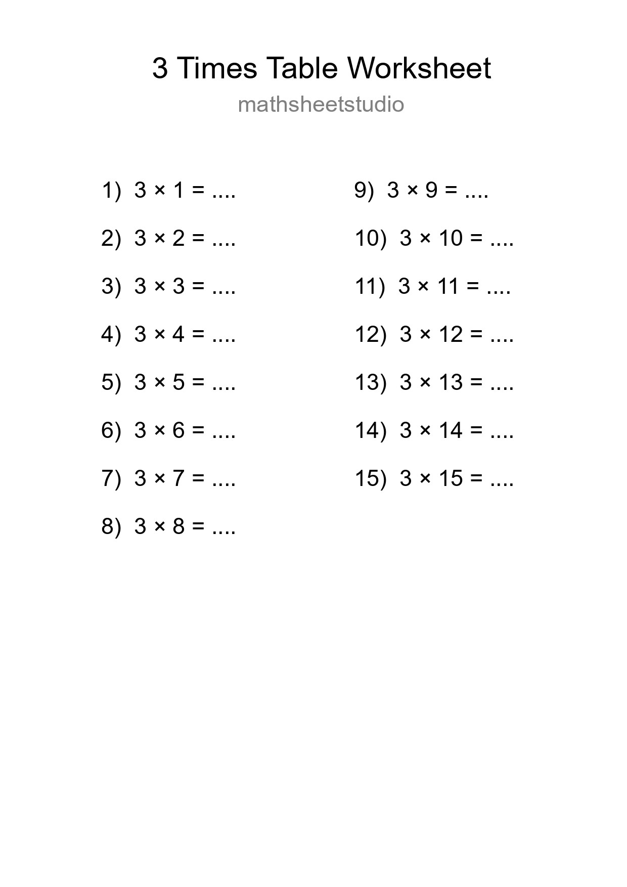 Grade 2 Multiplication Table 3 Practice - Part 152