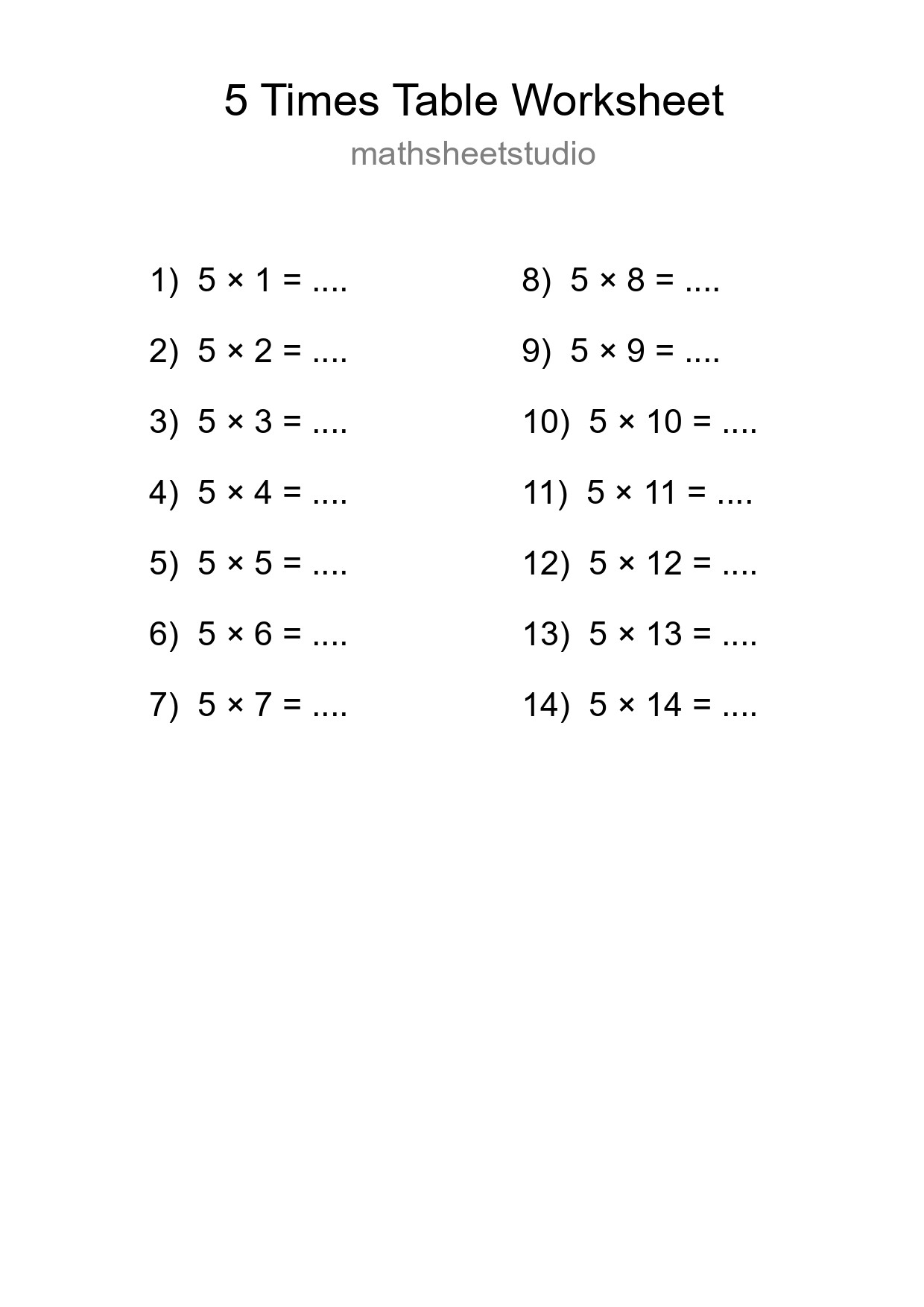 Grade 2 Multiplication Table 5 Practice - Part 130