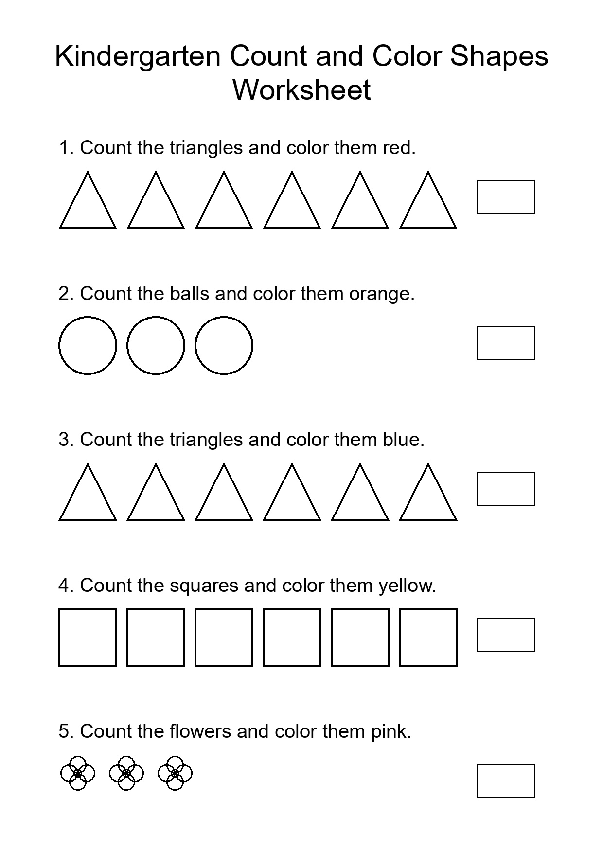 Kindergarten Count and Color Shapes Worksheet
