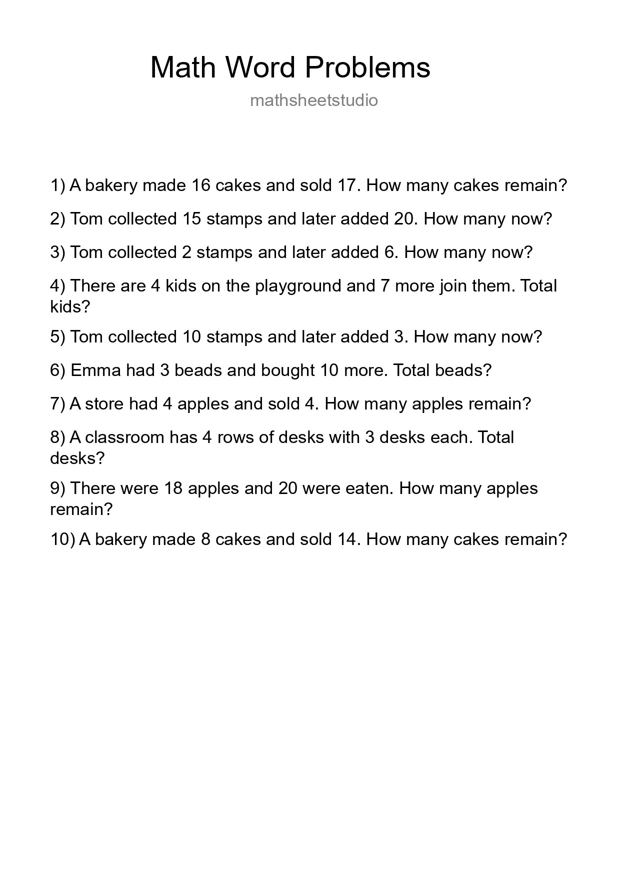 Math Word Problem Worksheet