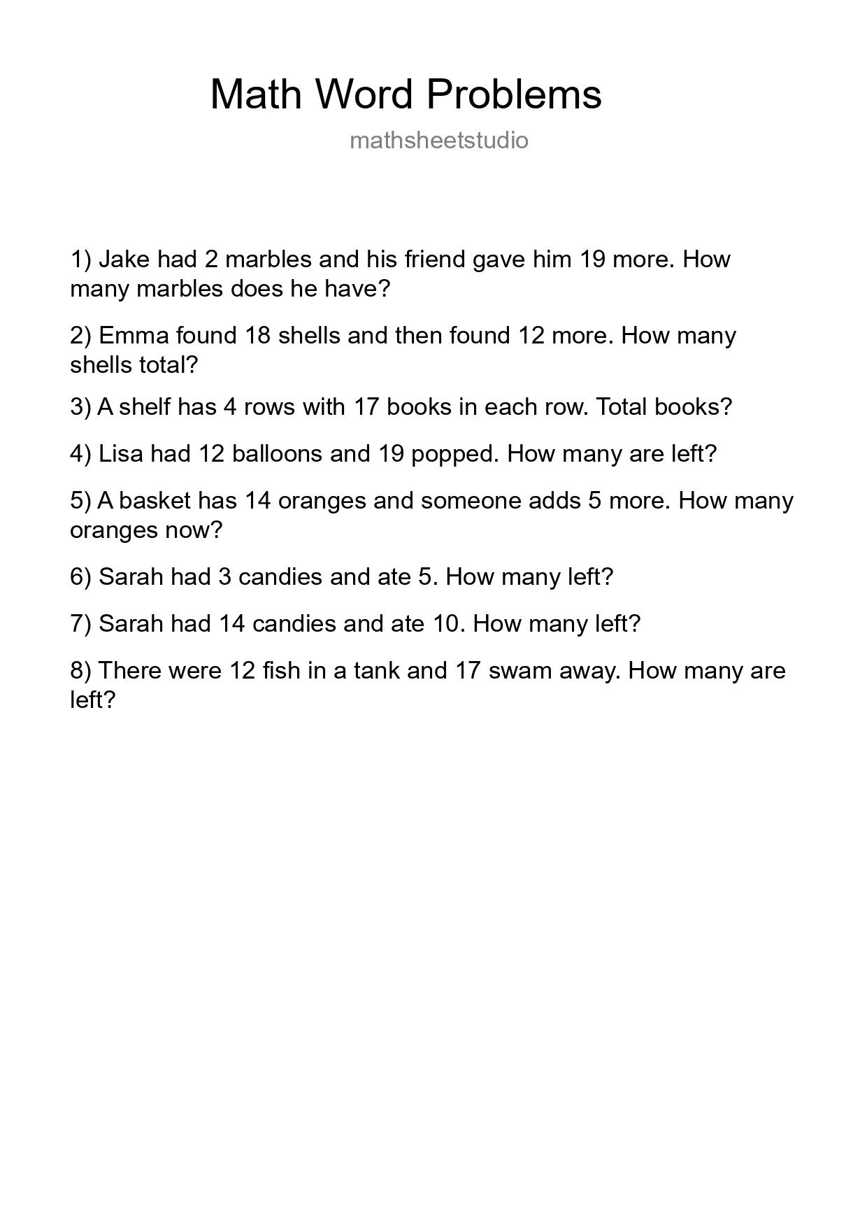 Math Word Problem Worksheet