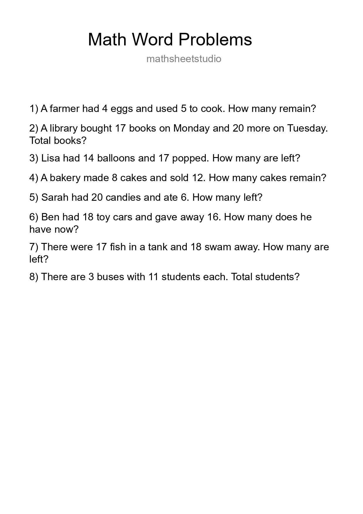 Math Word Problem Worksheet