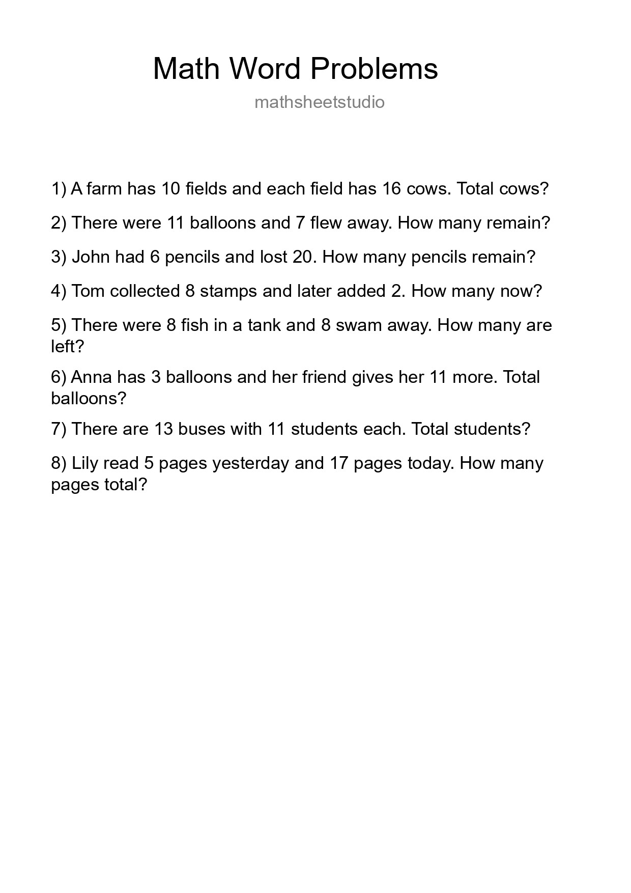 Math Word Problem Worksheet
