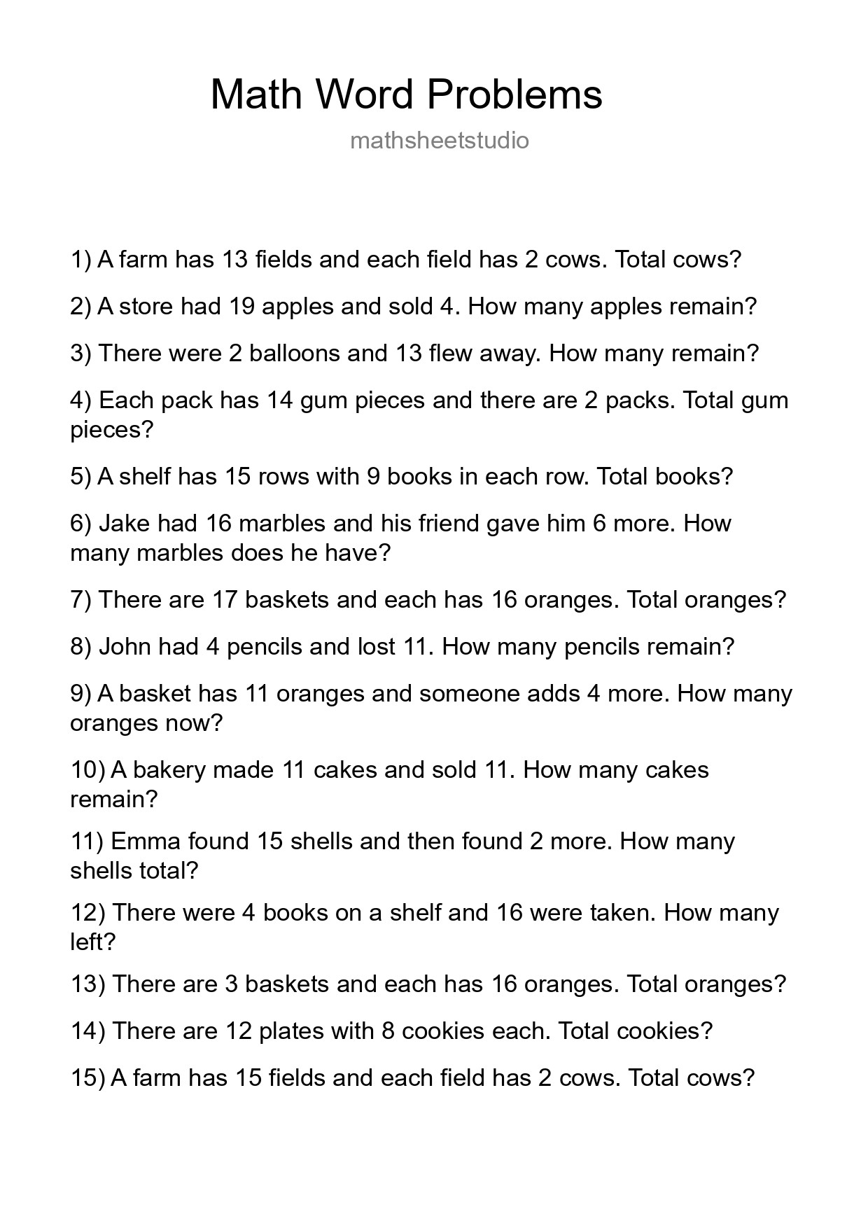 Math Word Problem Worksheet