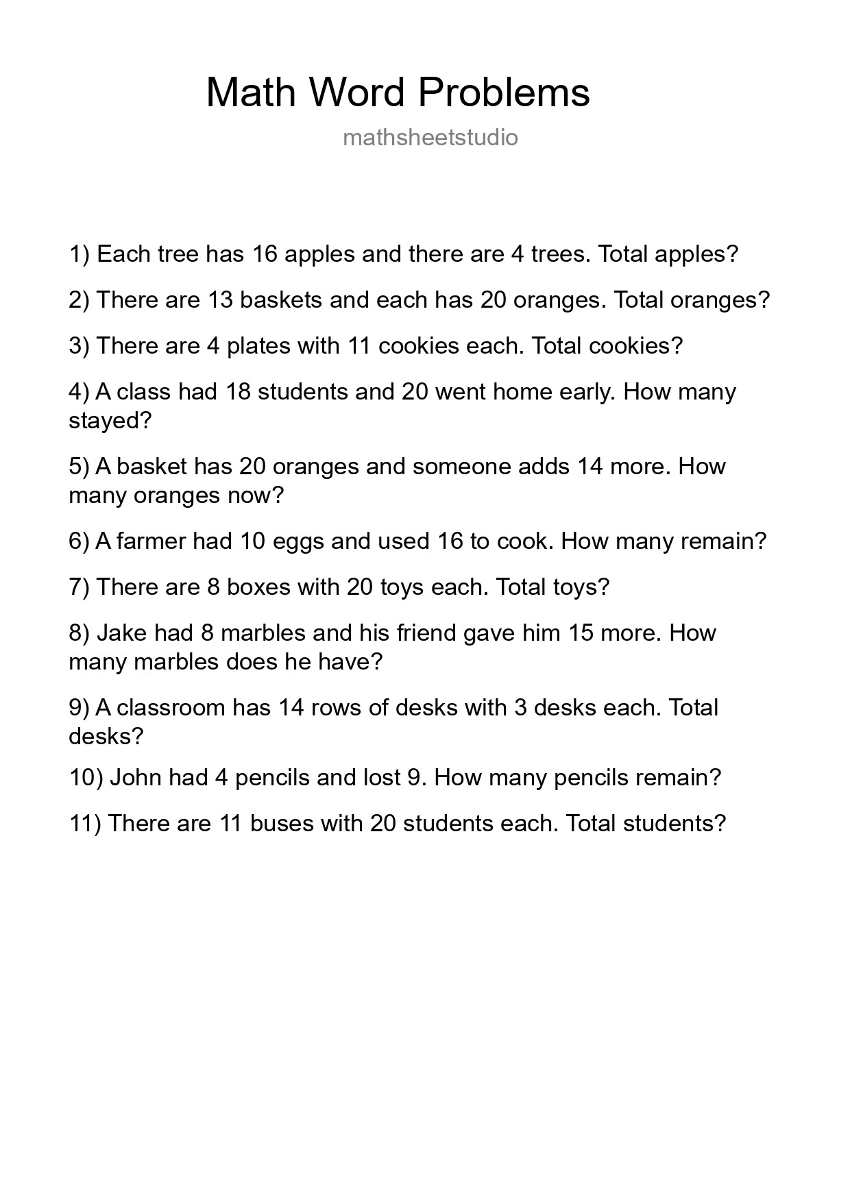 Math Word Problem Worksheet