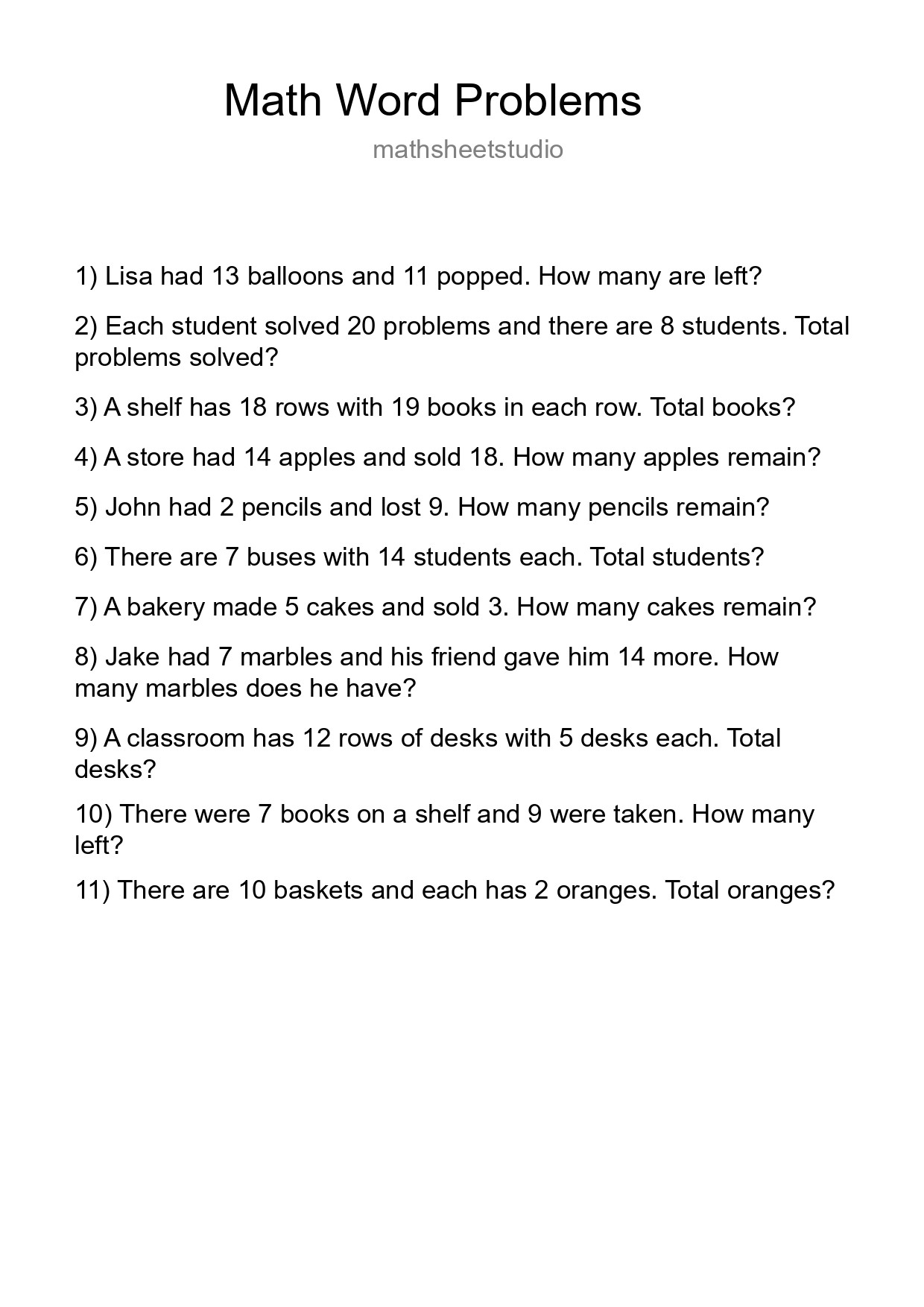 Math Word Problem Worksheet