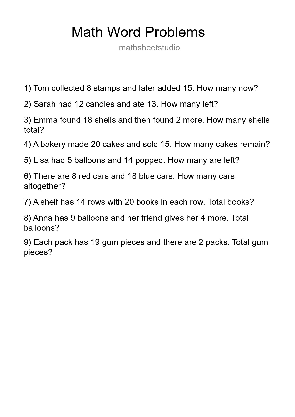 Math Word Problem Worksheet