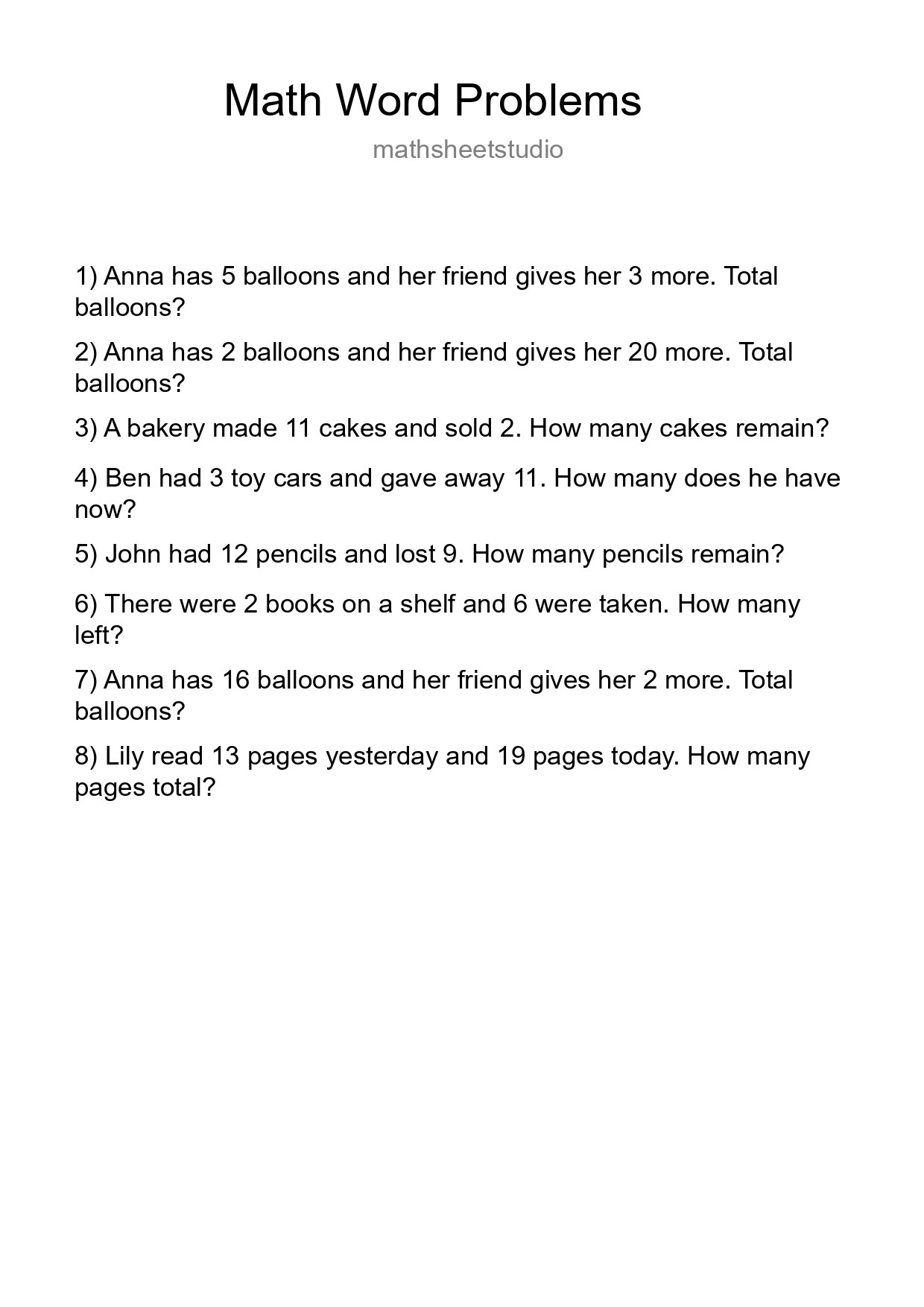 Math Word Problem Worksheet