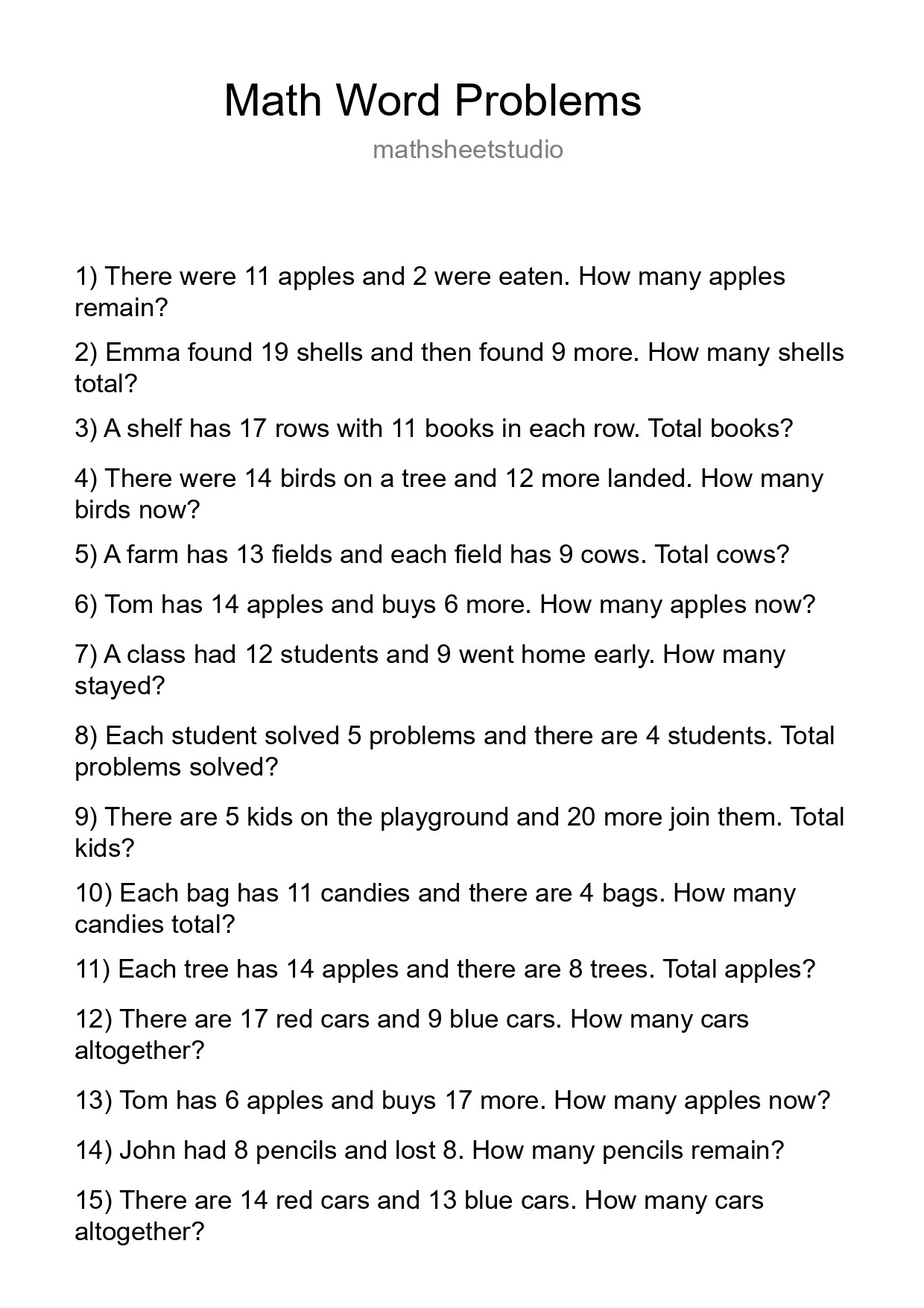 Math Word Problem Worksheet