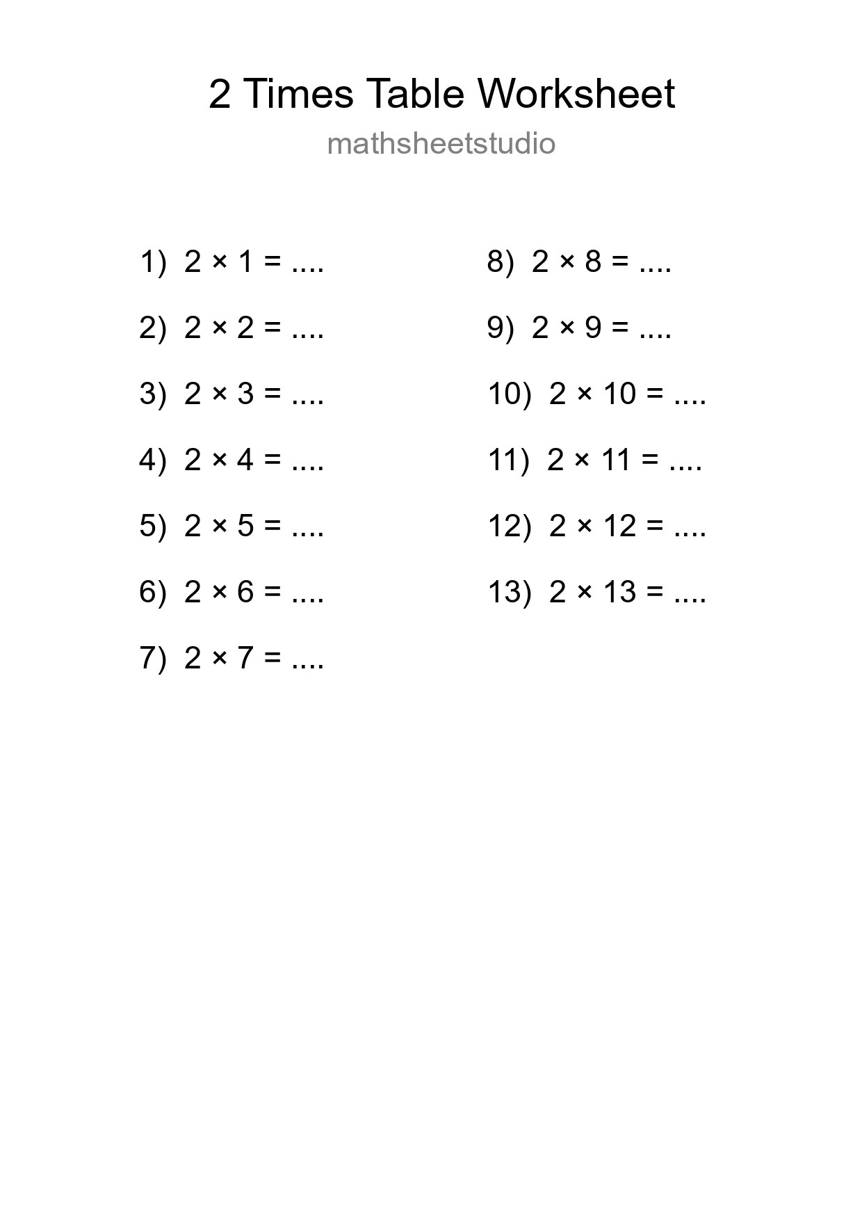 Printable 2 Times Table Worksheet For Grade 2 - Part 240