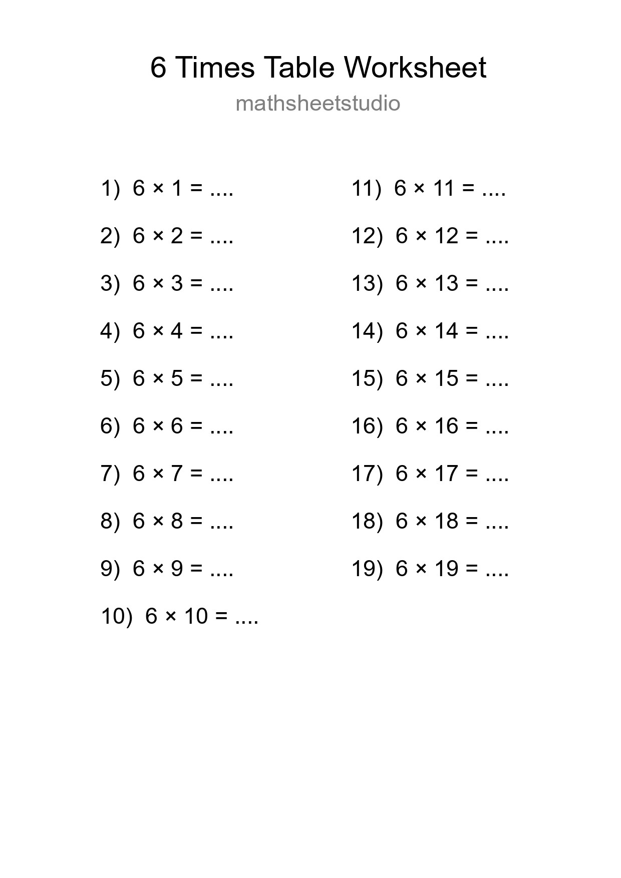 Printable 6 Times Table Worksheet For Grade 3 - Part 185