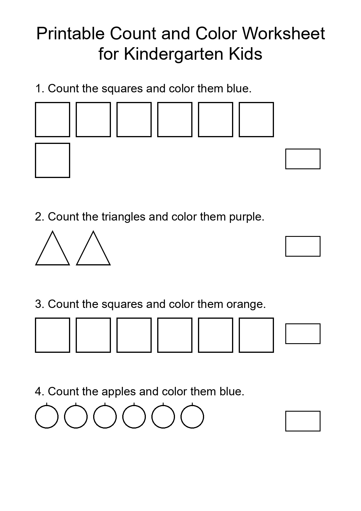Printable Count and Color Worksheet for Kindergarten Kids