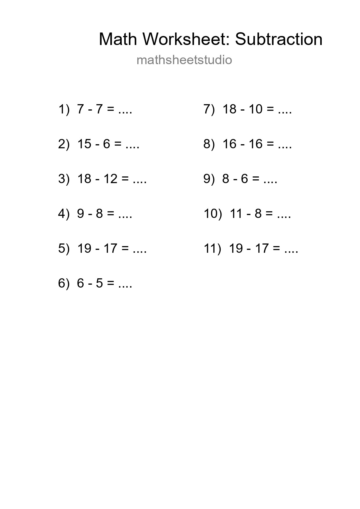 Printable Free 11 Subtraction Math Worksheet For Grade 2 - Part 173